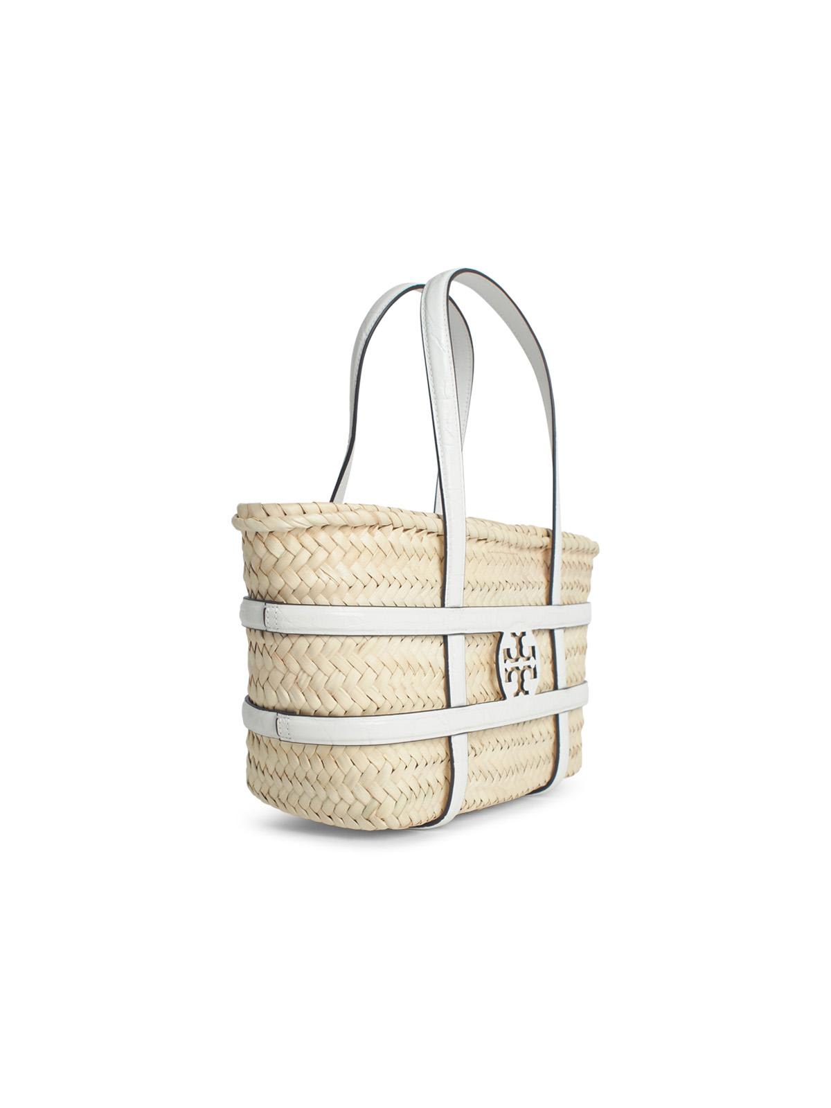 Tory Burch Woven White Leather Crossbody Bag With Iconic Logo In White