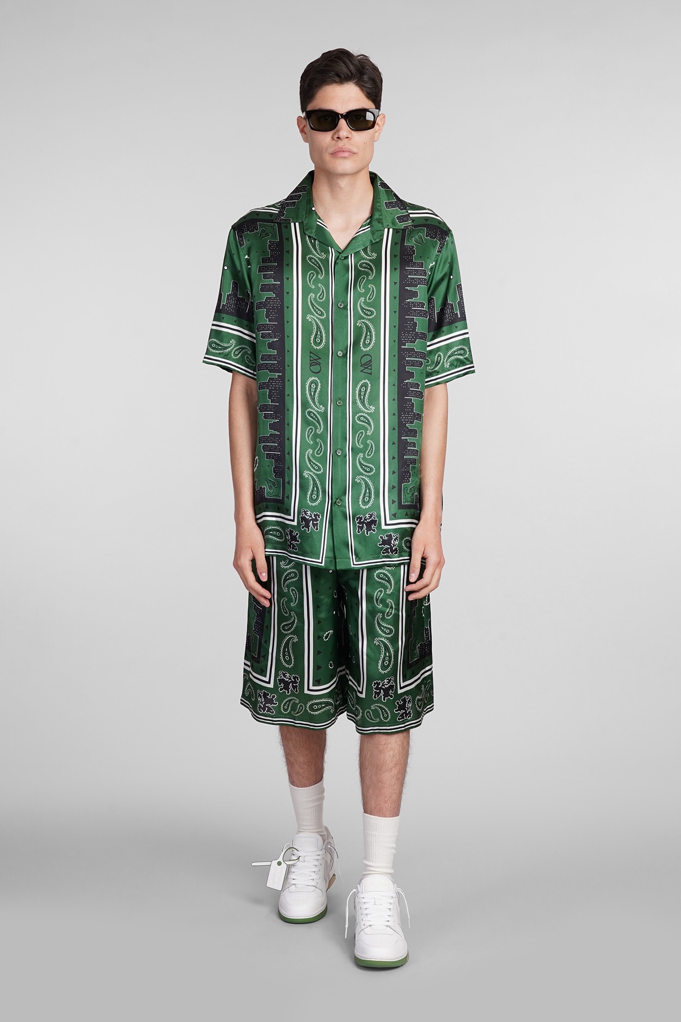 Shop Off-white Shirt In Green Viscose