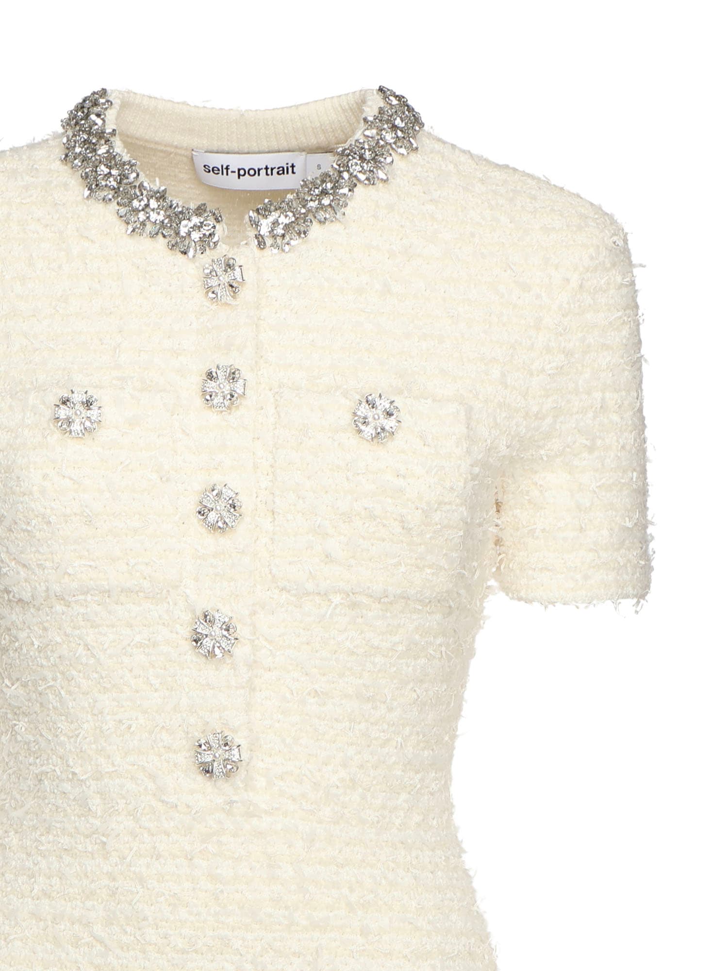 Self-portrait Bouclé Knit Mini Dress In Neutral