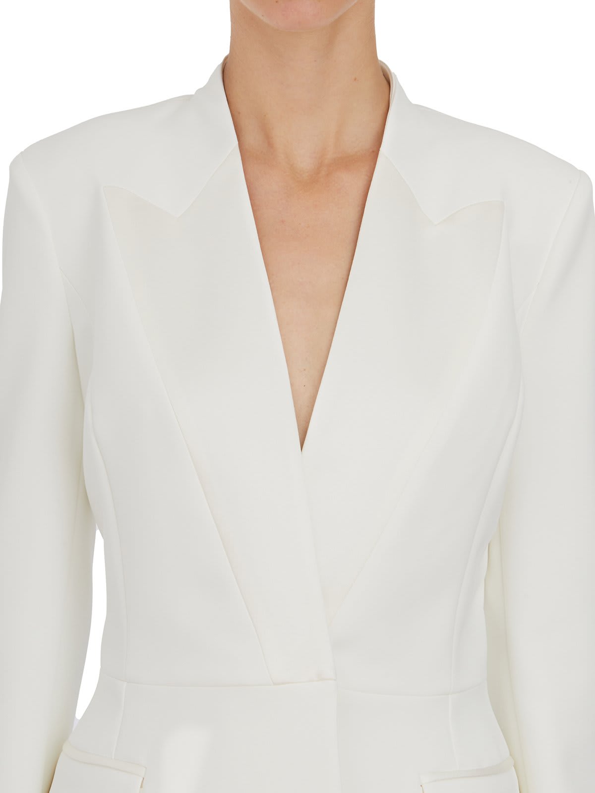 Shop Elisabetta Franchi Crêpe Double-breasted Satin Jacket In White