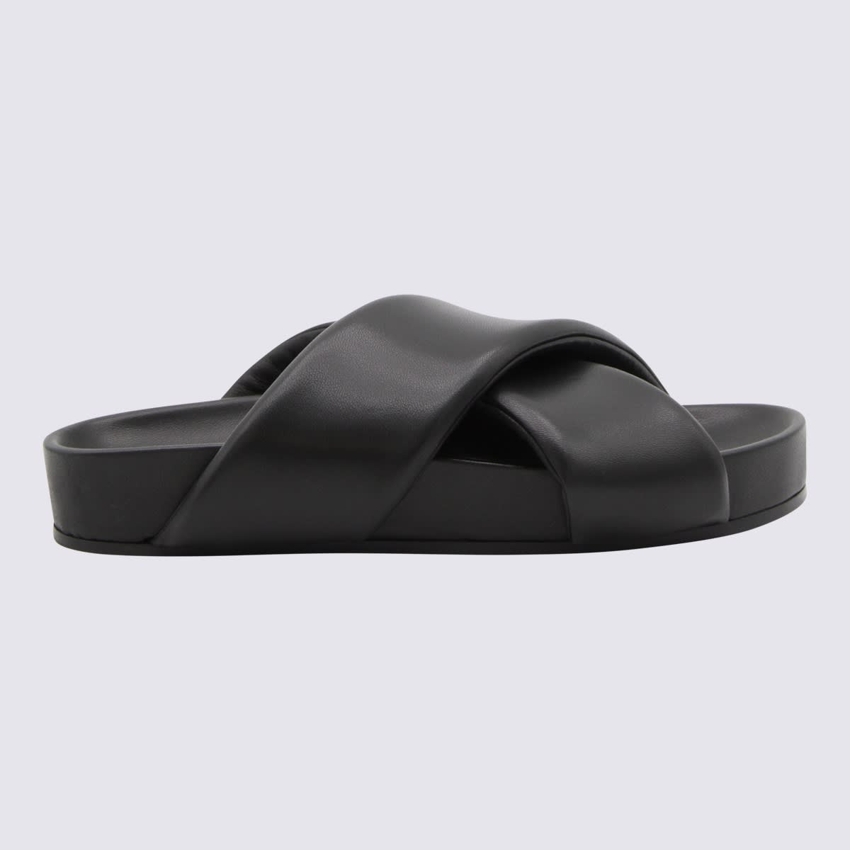 Shop Jil Sander Black Leather Padded Sandals