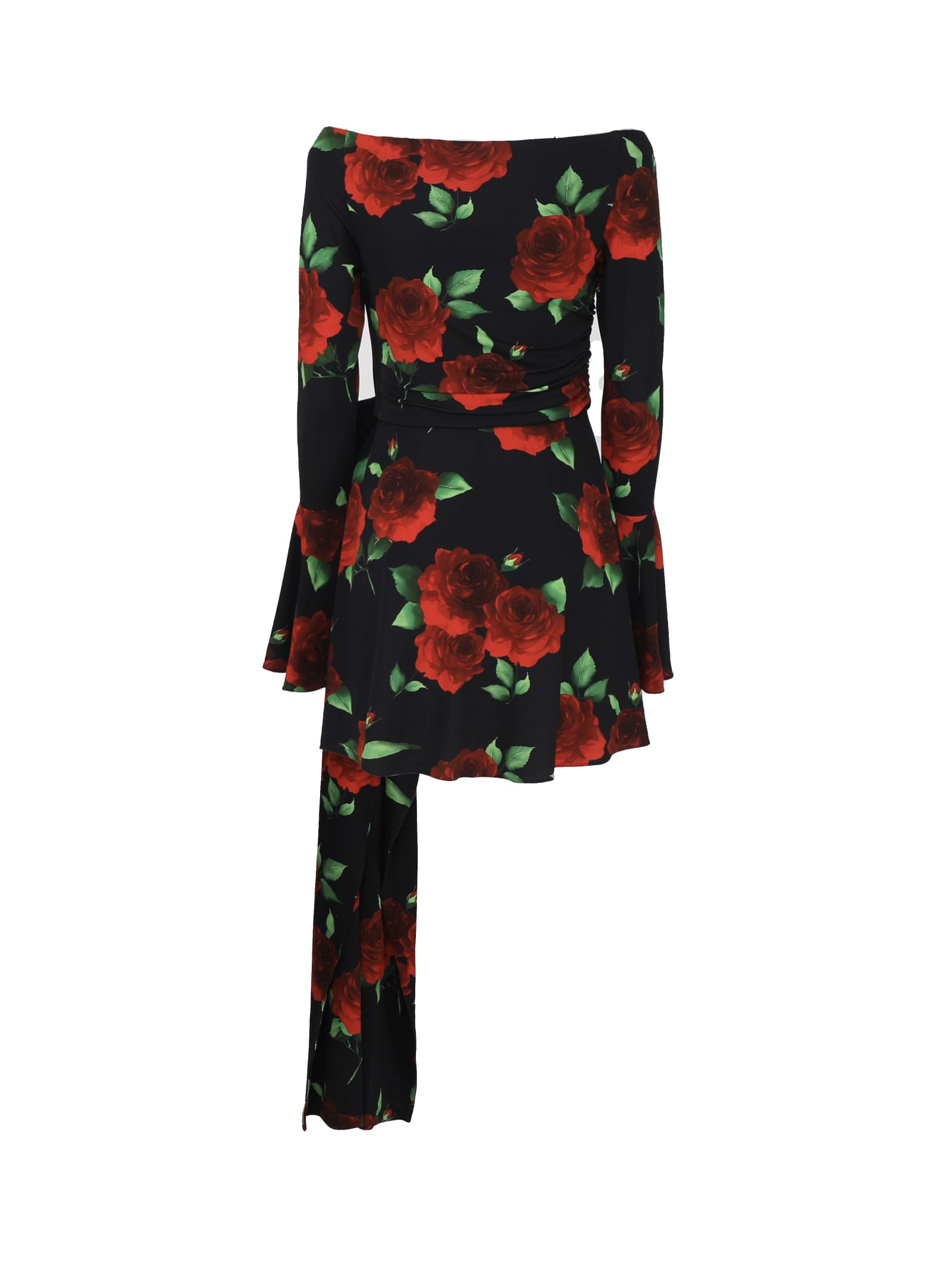 Shop Magda Butrym Off Shoulder Bell Sleeve Mini Dress In Black Floral Print