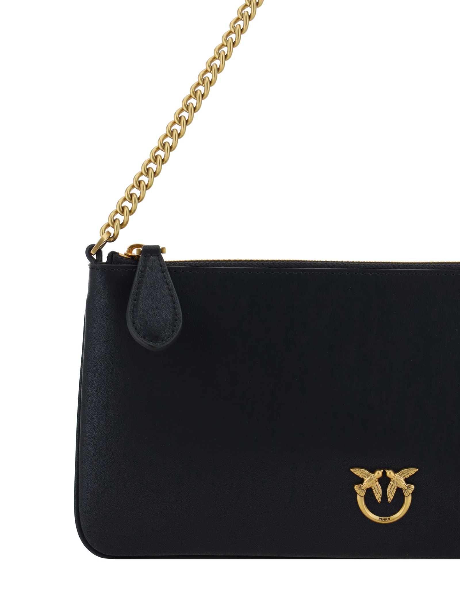 Pinko Horizontal Flat Clutch In Nero-antique Gold