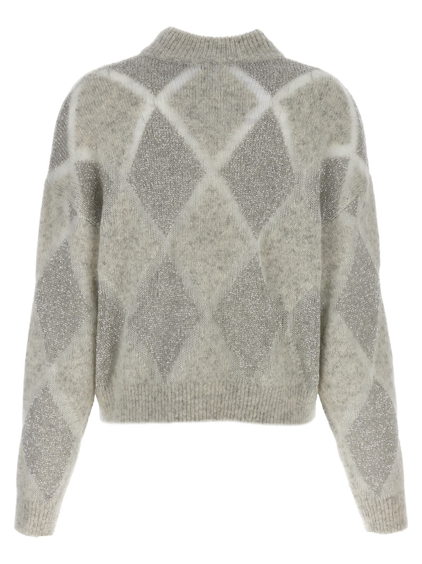 Shop Brunello Cucinelli Sequin Sweater In Gray