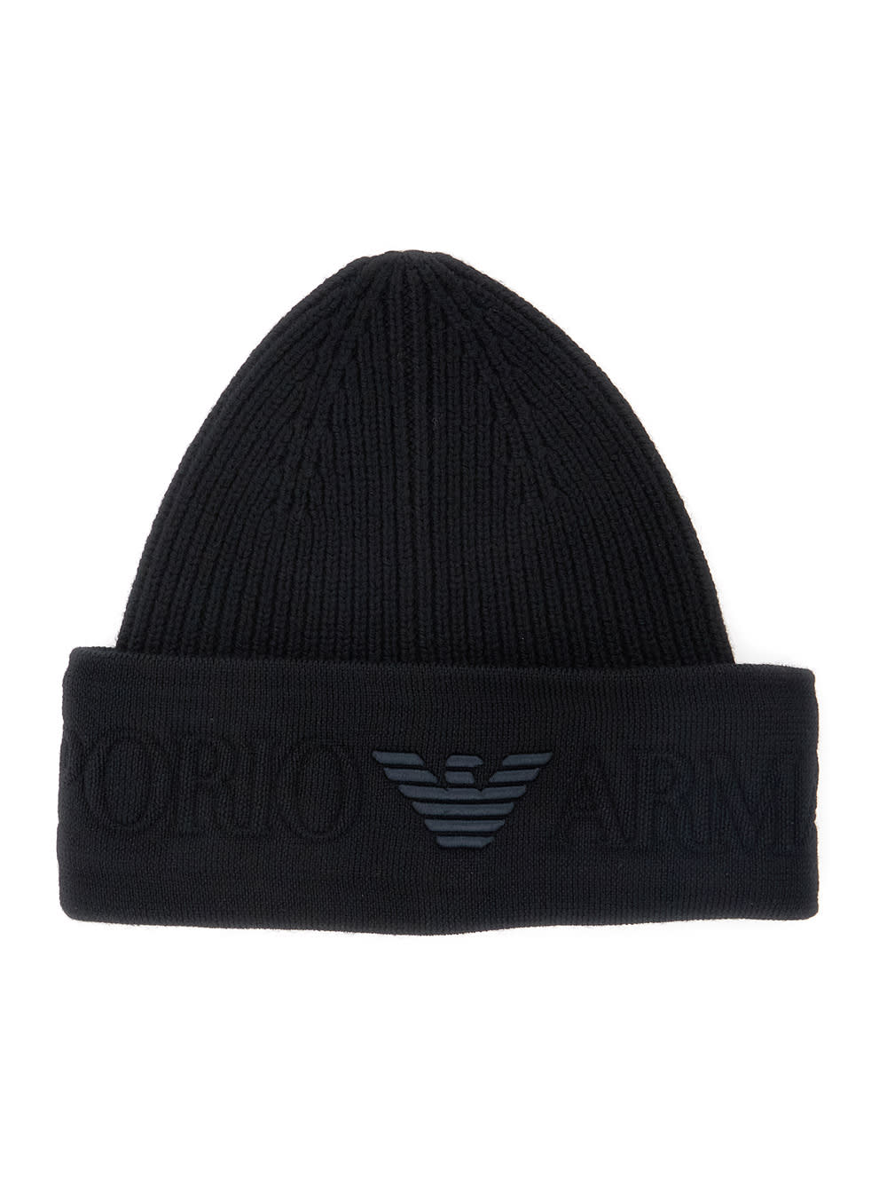 Emporio Armani Logo-embroidered Ribbed Beanie In Black