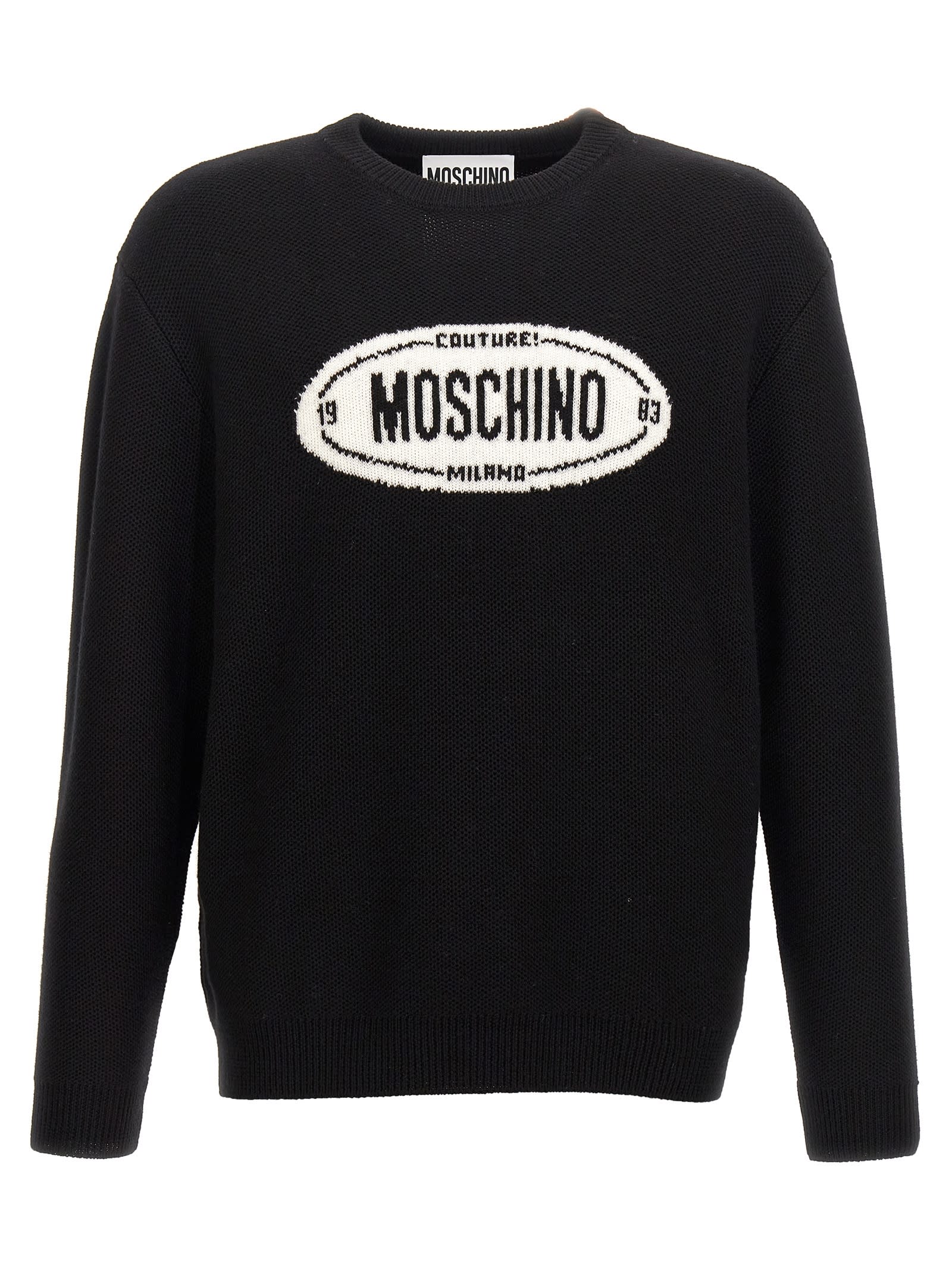 Shop Moschino Logo Intarsia Sweater In White/black