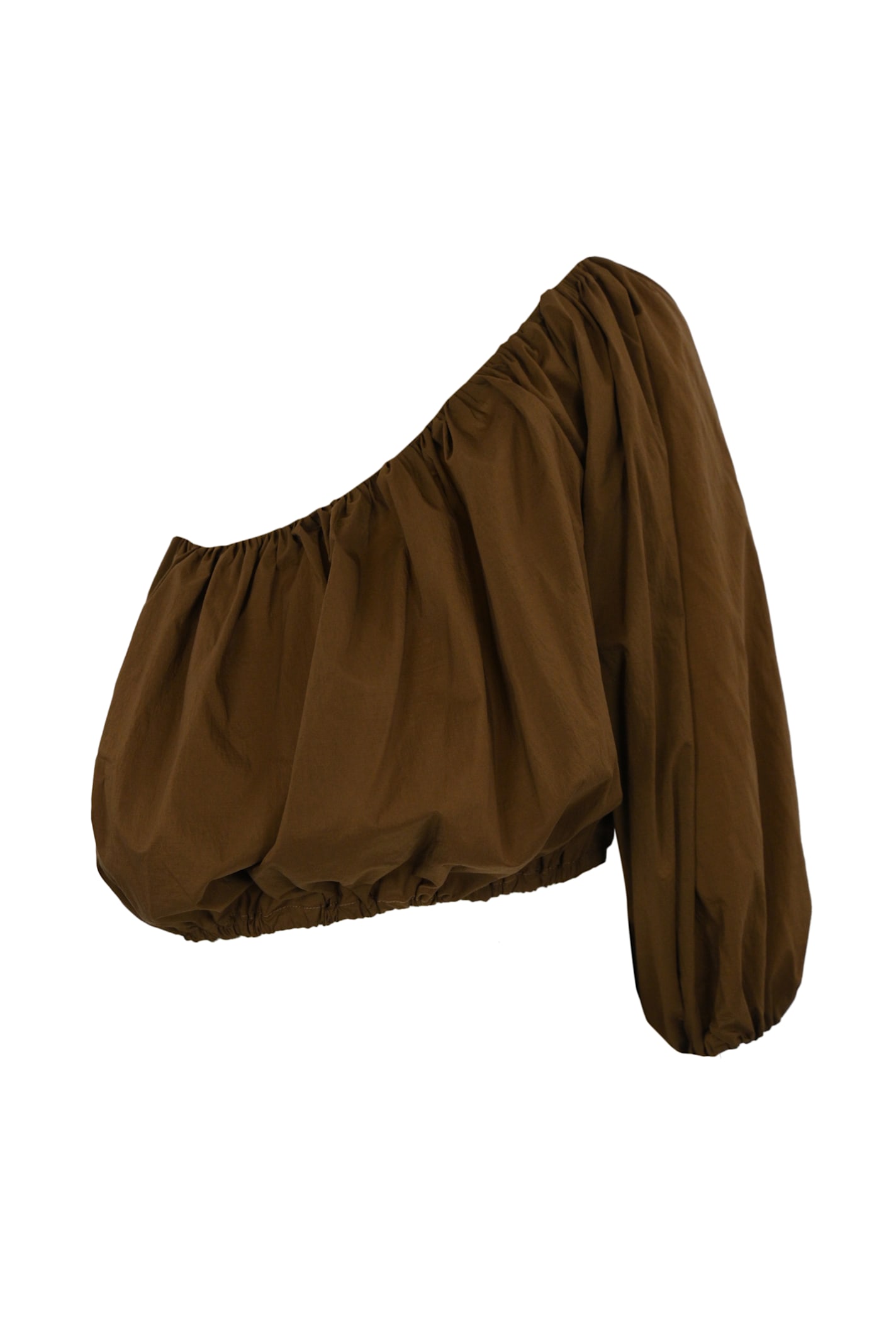Philosophy Di Lorenzo Serafini One-shoulder Brown Top With Voluminous Silhouette In Marrone