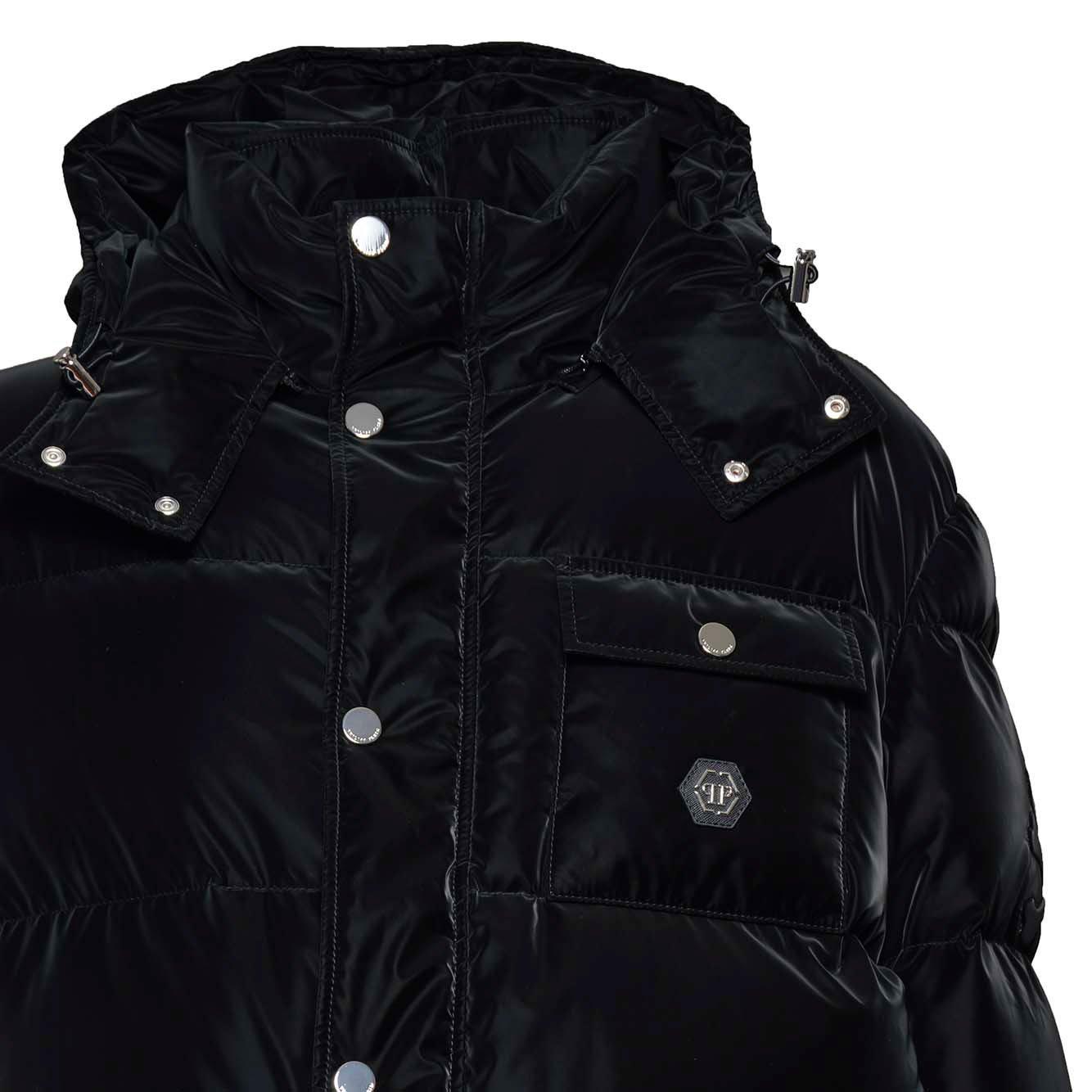 PHILIPP PLEIN HOODED SATIN DOWN JACKET 