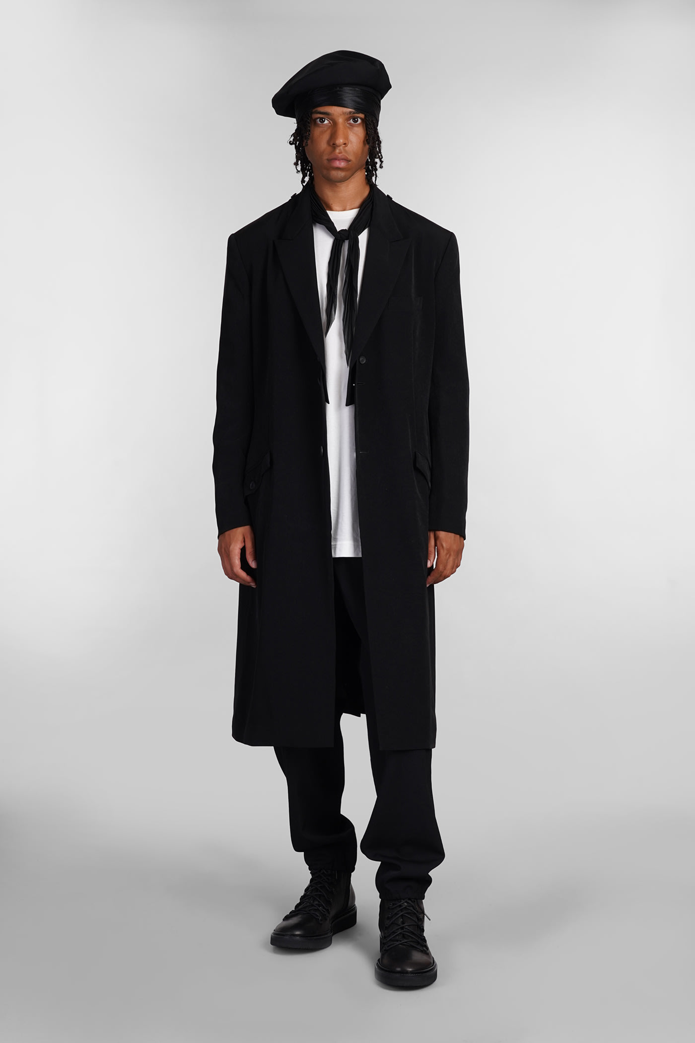 Shop Yohji Yamamoto Coat In Black Triacetate