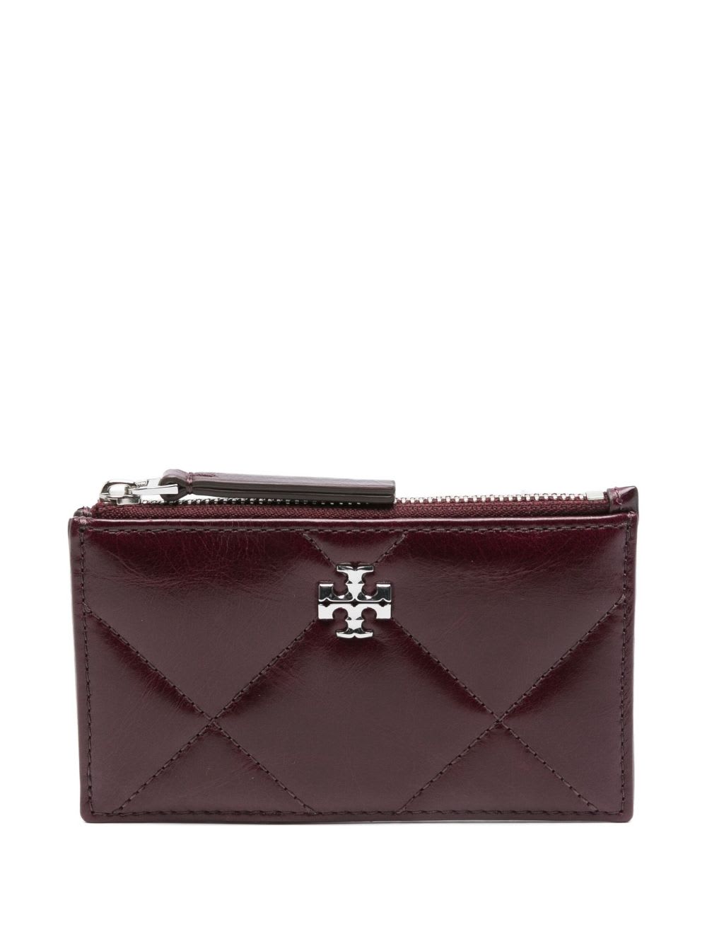 Tory Burch Kira Leather Card Case In Burgundy