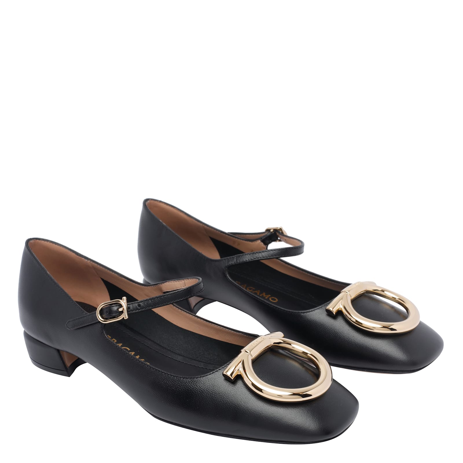 Ferragamo Buckle Strap Leather Ballerina Shoes