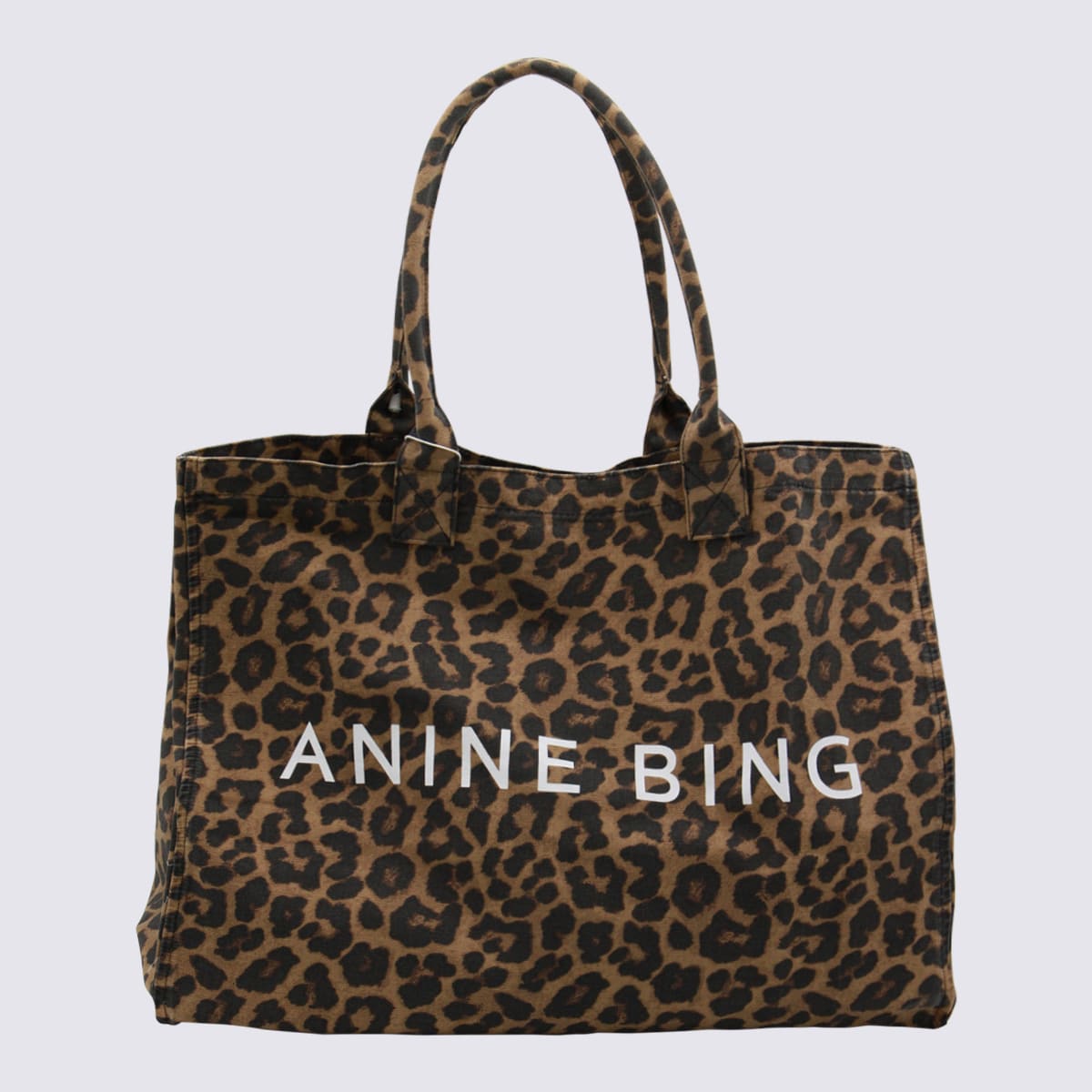 Anine Bing Leopard Cotton Leo Canvas Tote In Brown