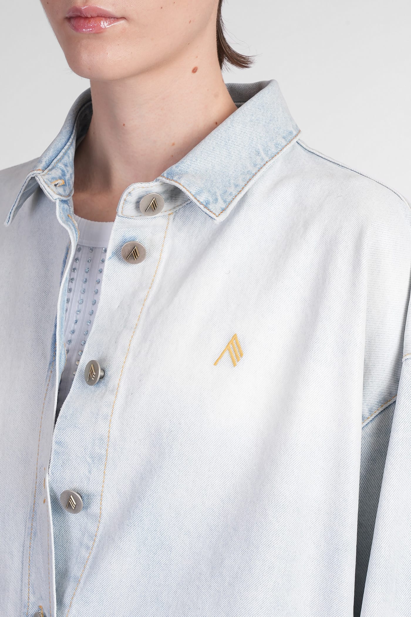 Attico Denim Overshirt With Slit Detail In Blue