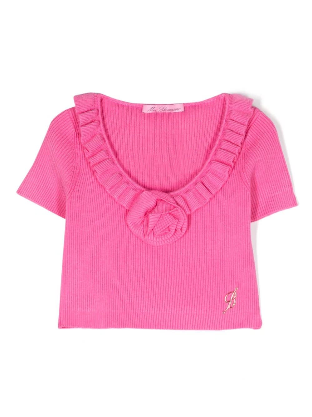 Shop Miss Blumarine Fuchsia Ribbed T-shirt With Ruffles In Pink