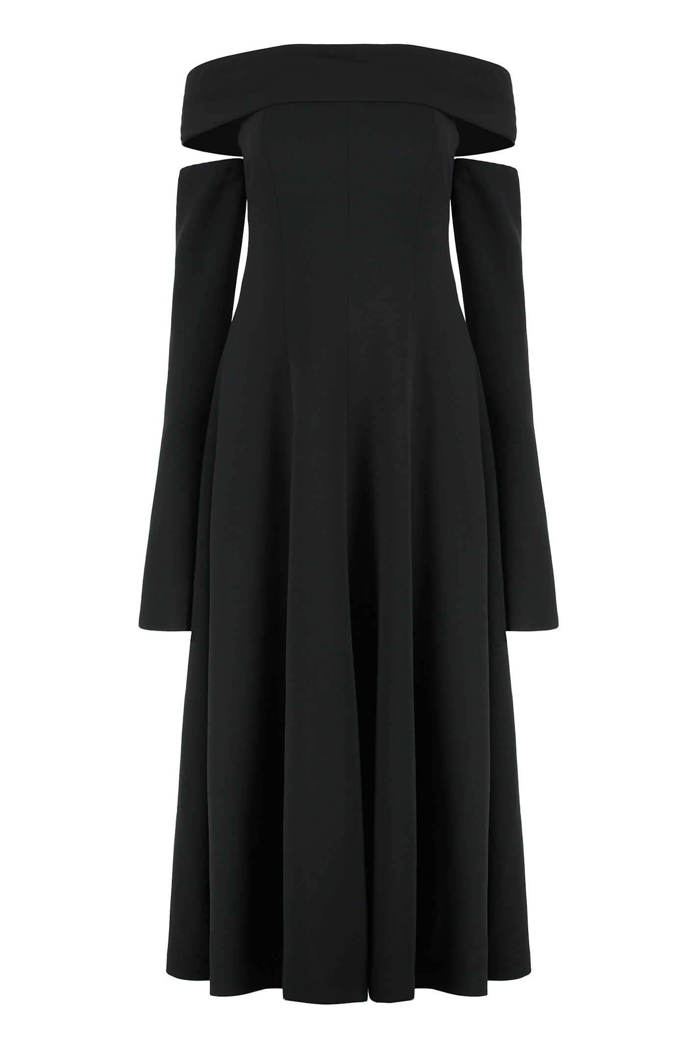 Alberta Ferretti Slightly Stretch Cady Midi Dress With Off-the-shoulder Neckline In Black