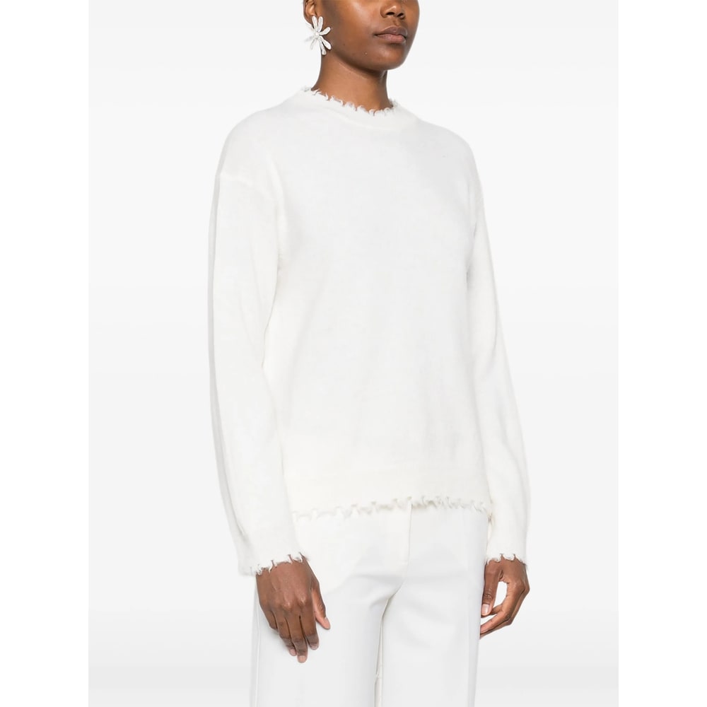 Antonelli Frayed-hem Round-neck Sweater In White