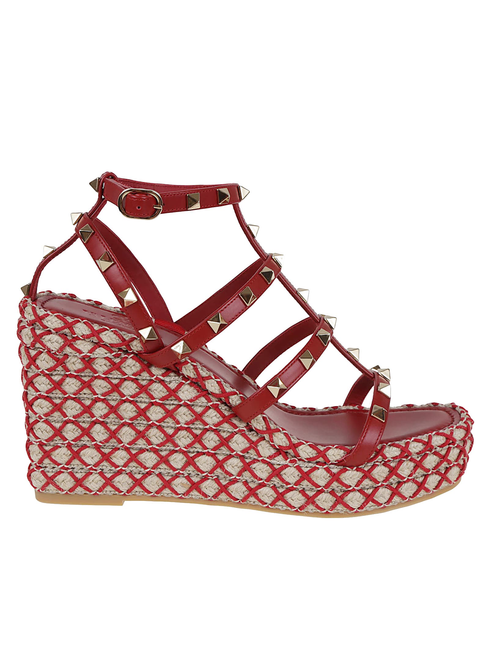 Valentino 95mm Studded Cage Heeled Espadrilles In Red