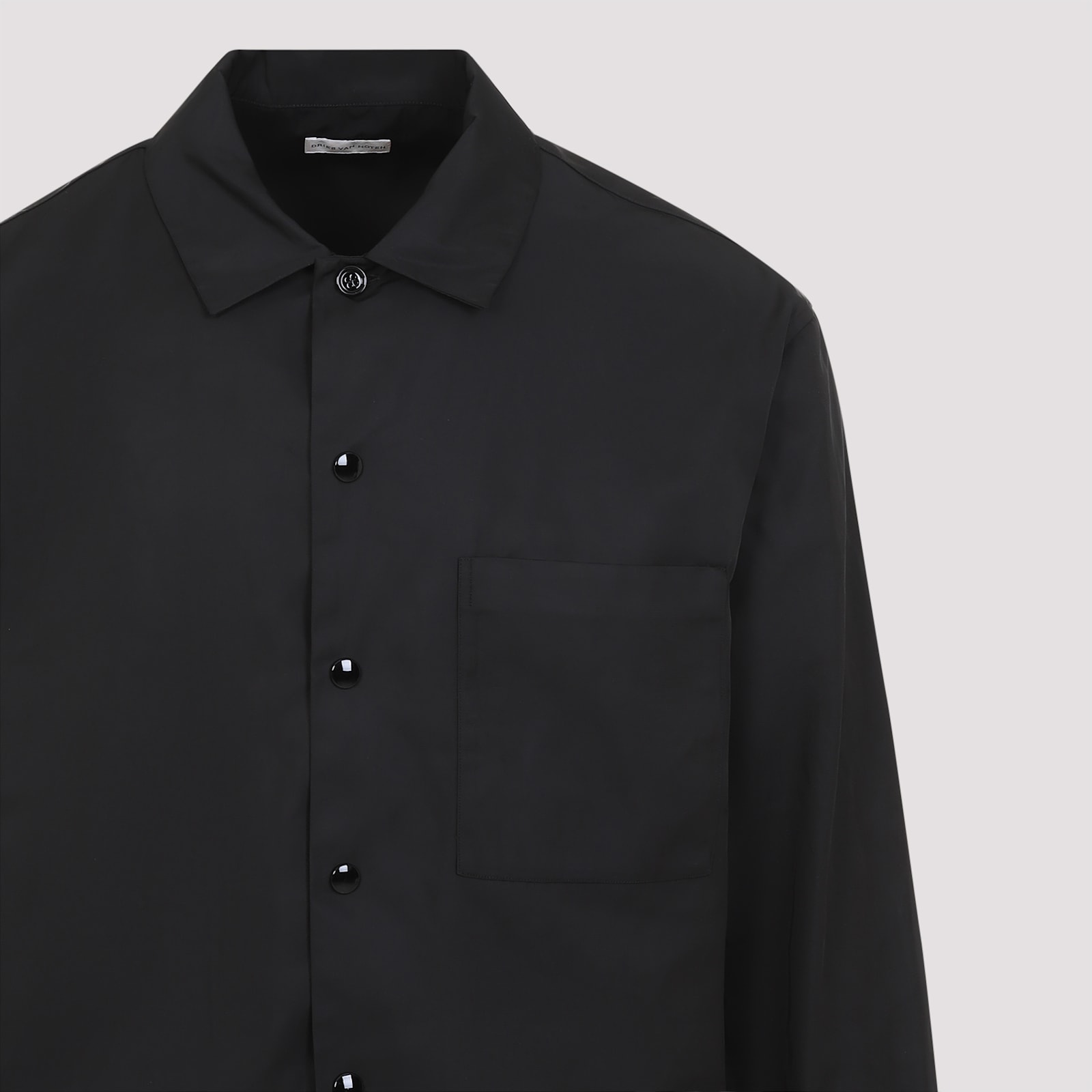Dries Van Noten Cornish Black Tech Fabric Shirt With Pointed Collar In Black