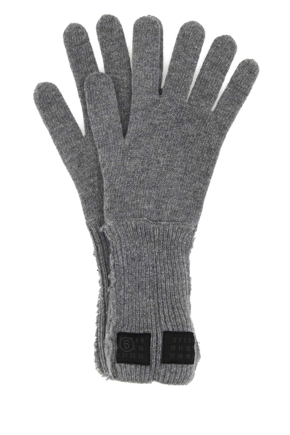 Mm6 Maison Margiela Textured Knitted Wool Blend Handwear In Gray