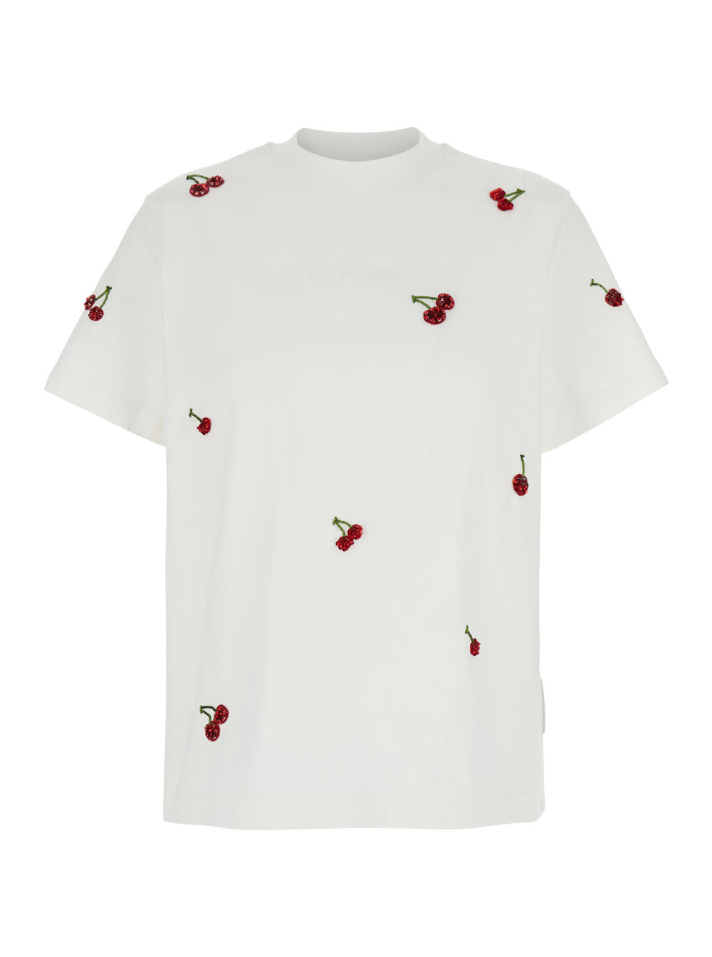 Des Phemmes White T-shirt With All-over Sequined Cherry Decorations In Cotton Woman