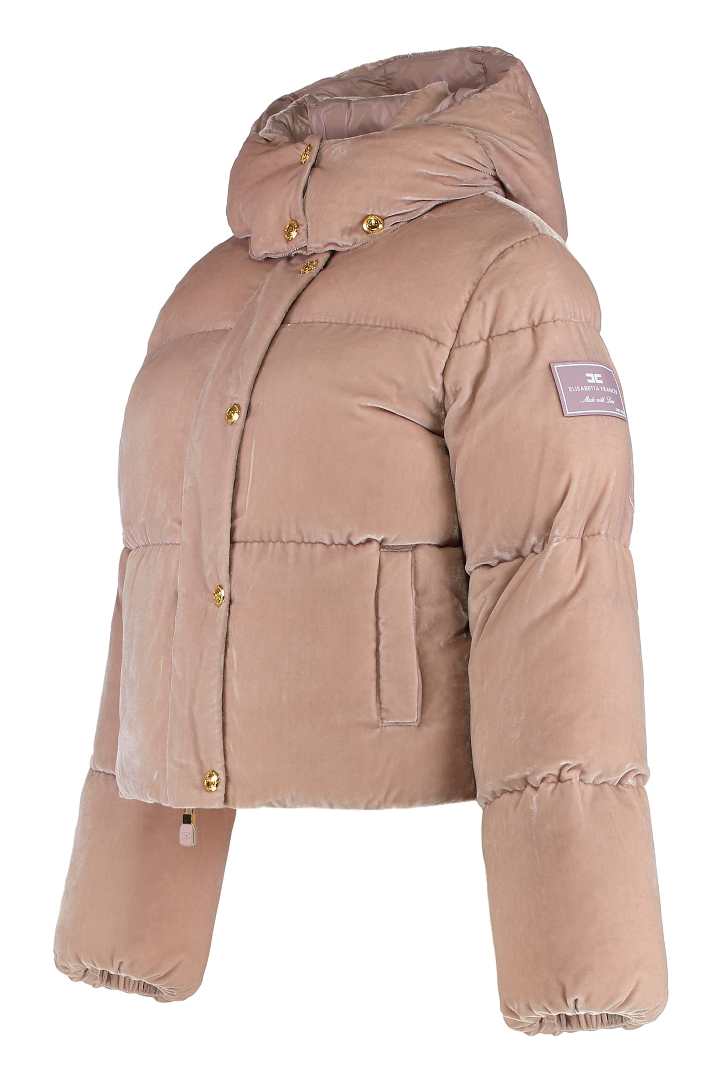 Elisabetta Franchi Linguaggio: Italiano (it) -> Inglese (en)translation: Velvet Puffer Jacket In Brown