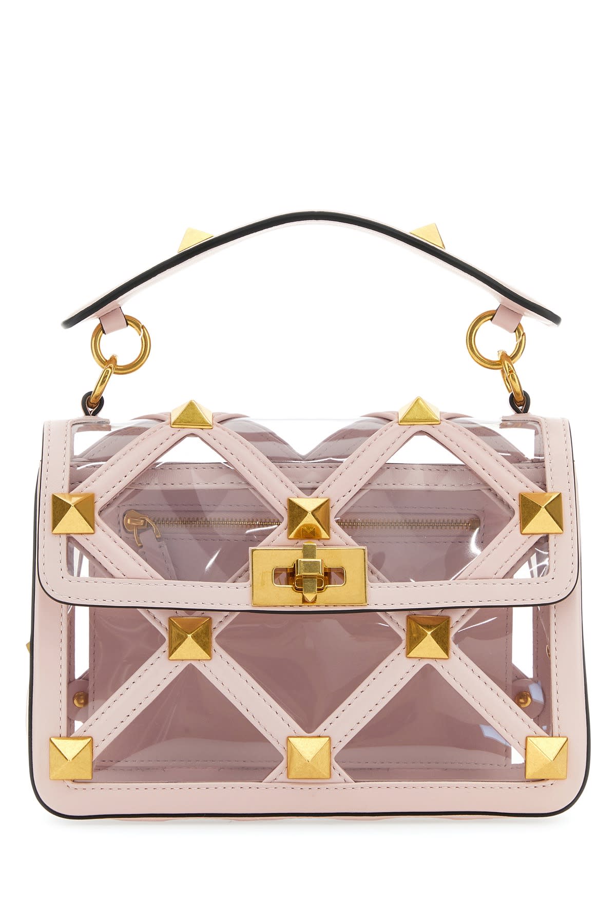 Shop Valentino Pastel Pink Polymeric Material And Leather Medium Roman Stud Handbag In 76t