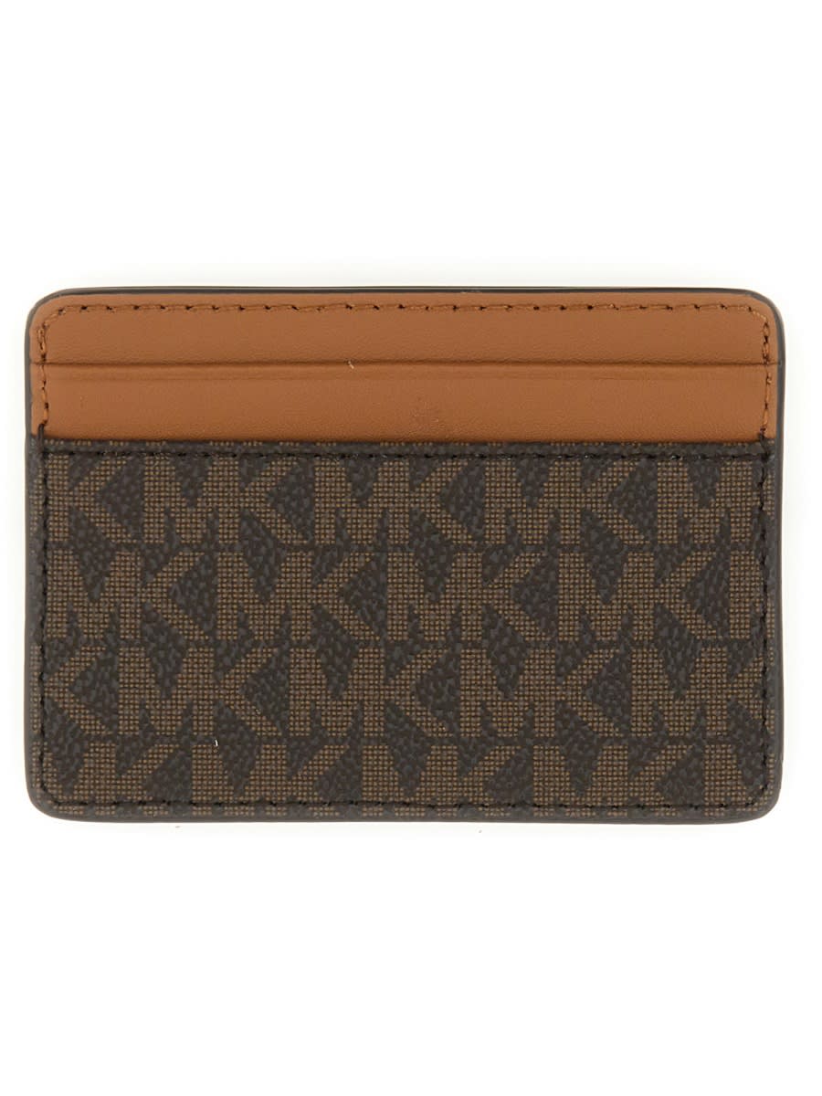 Michael Kors Printed Canvas Card Holder In Brown