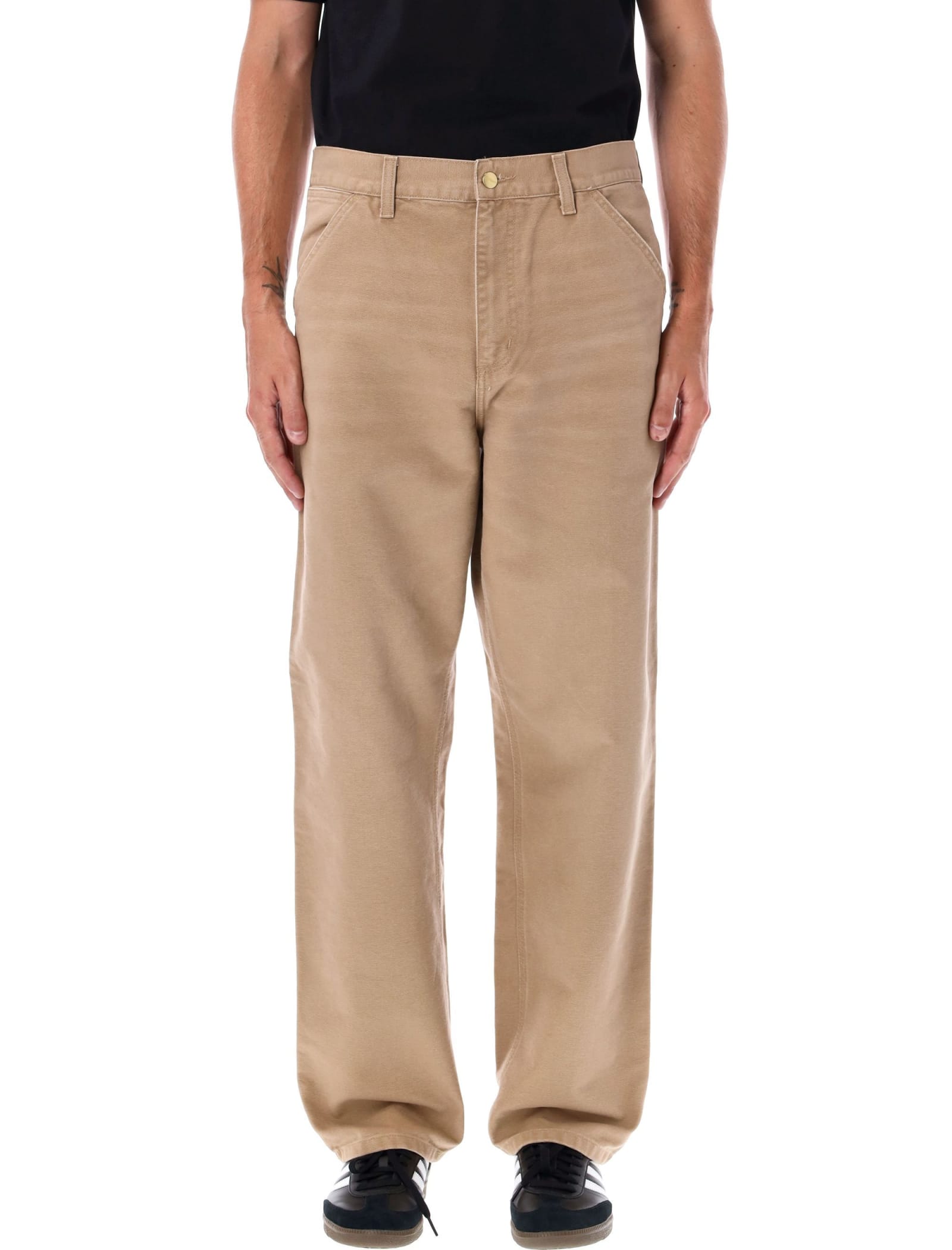 Carhartt Og Single Knee Printed Straight-leg Organic Cotton-canvas Trousers In Neutral