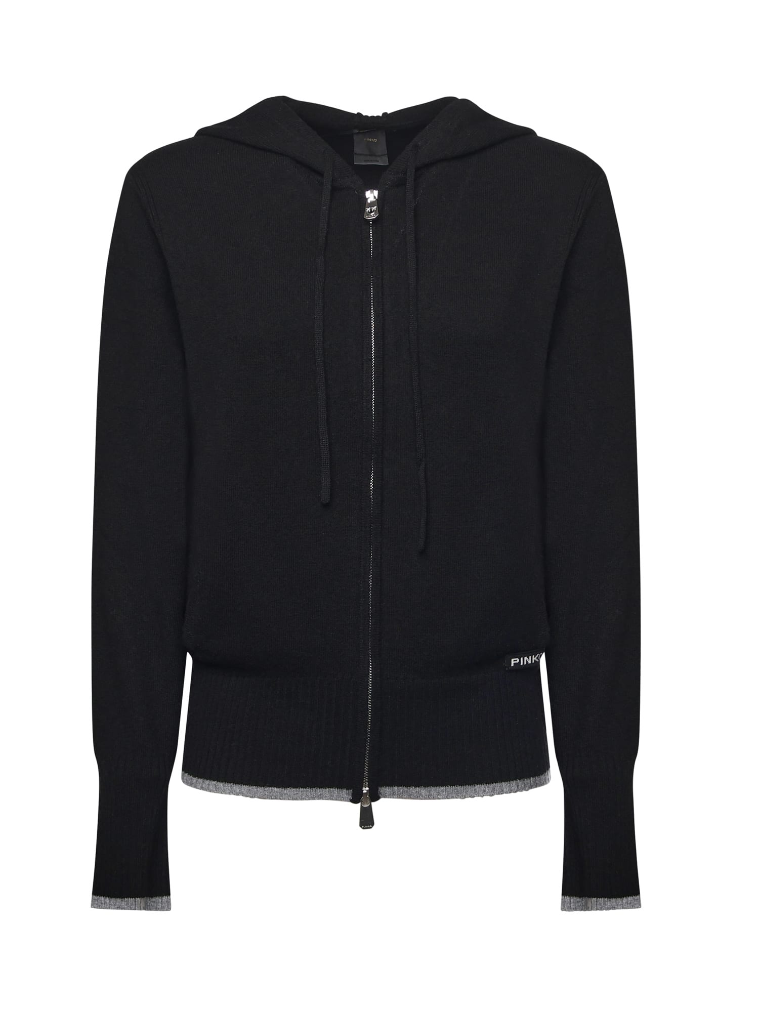 Pinko Wool And Cashmere Zip-up Cardigan In Black