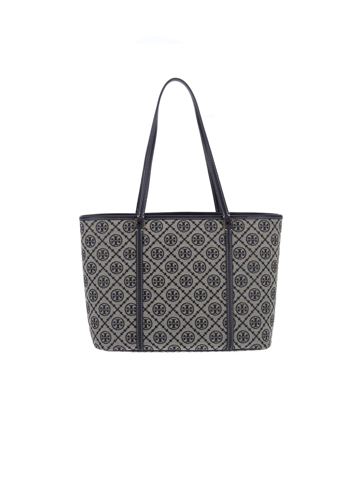 Tory Burch Embroidered Canvas T Monogram Shopping Bag In Beige