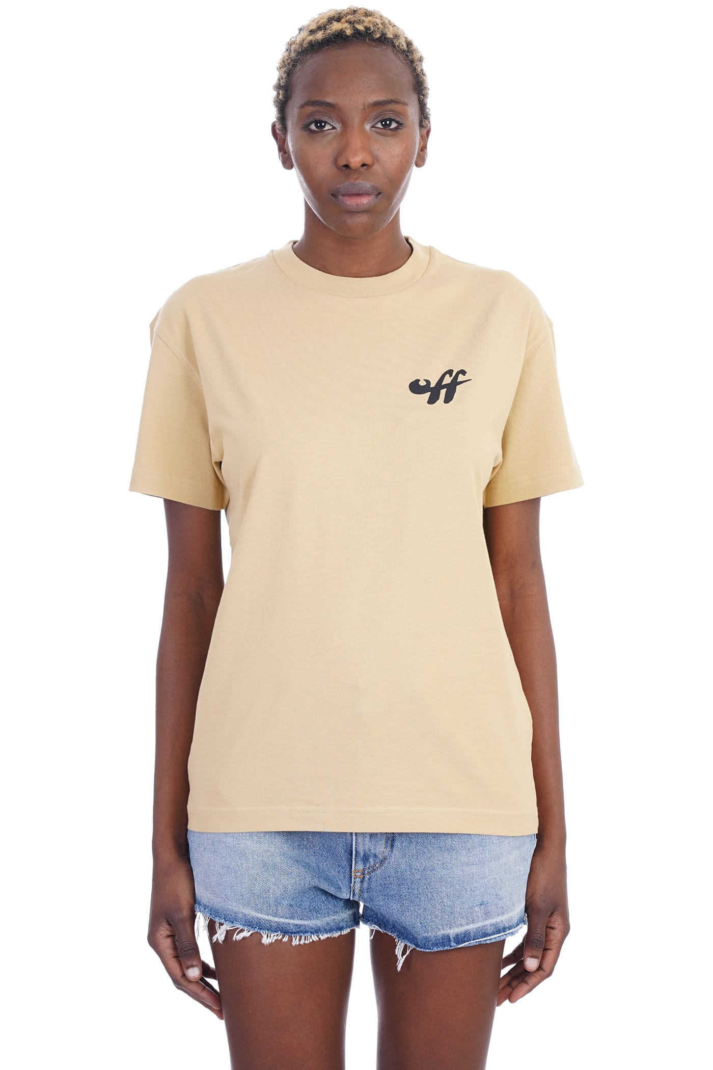 Off-White T-shirt In Camel Cotton