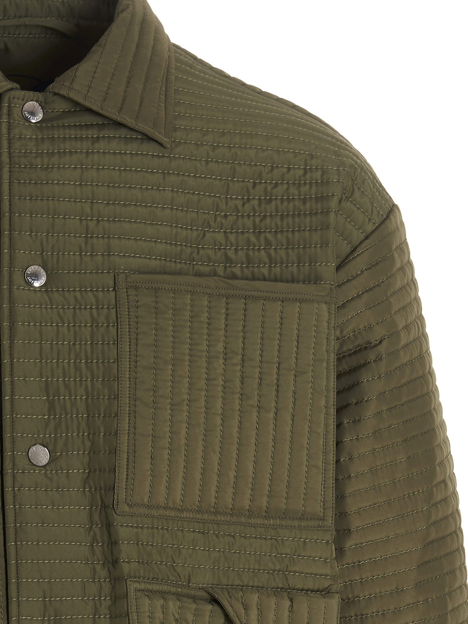 Shop Khrisjoy Chore Quilted Stripes Down Jacket In Green