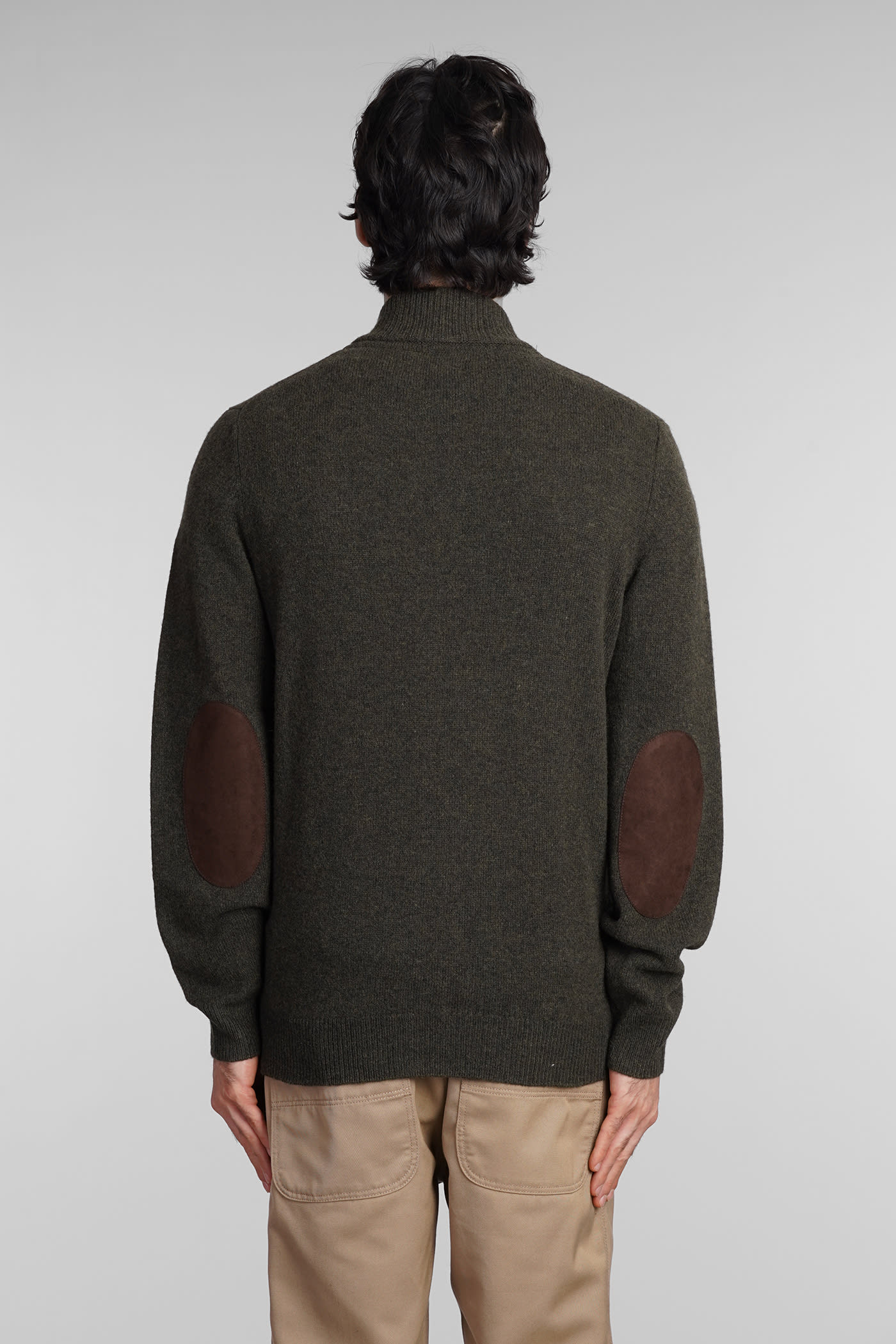 Barbour Patch Zip Card Cardigan In Green Wool In Seaweed