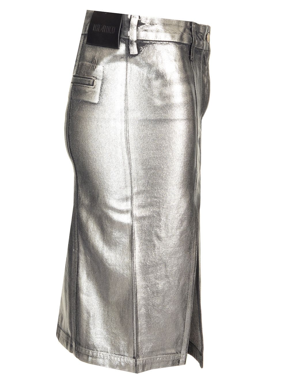 Shop Attico Coated Midi Skirt In Silver