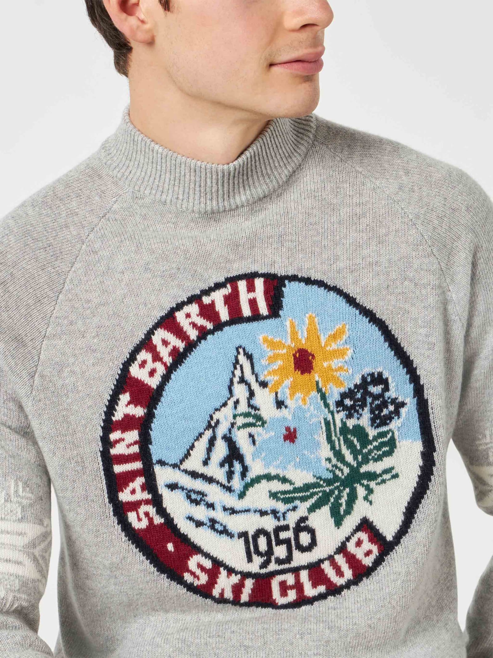 Shop Mc2 Saint Barth Man Half-turtleneck Grey Sweater With Print