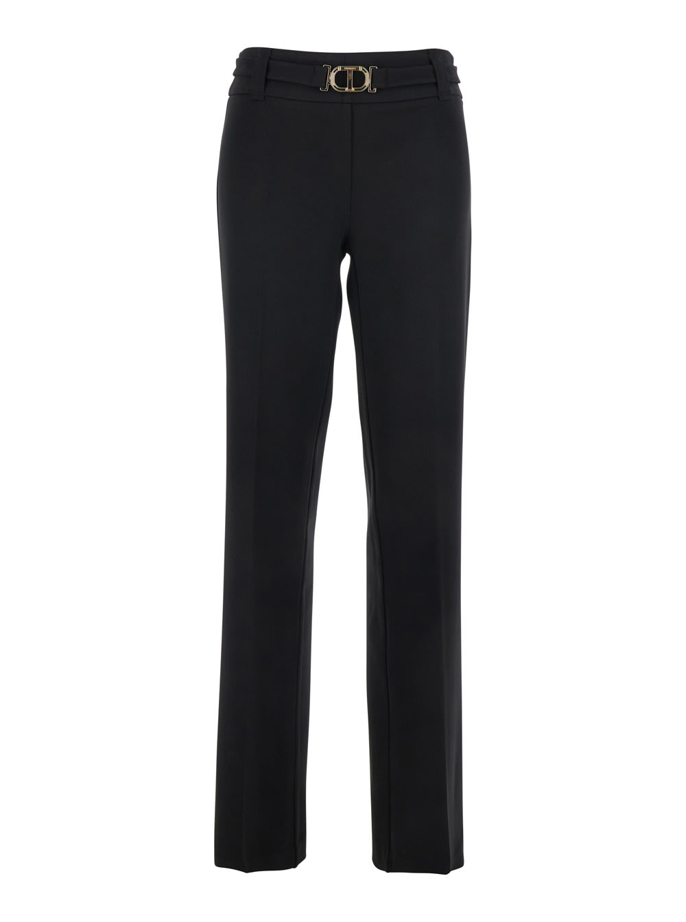 Twinset Black Pants With Belt With Buckle And Belt Loops In Viscose Blend Stretch Woman In Black