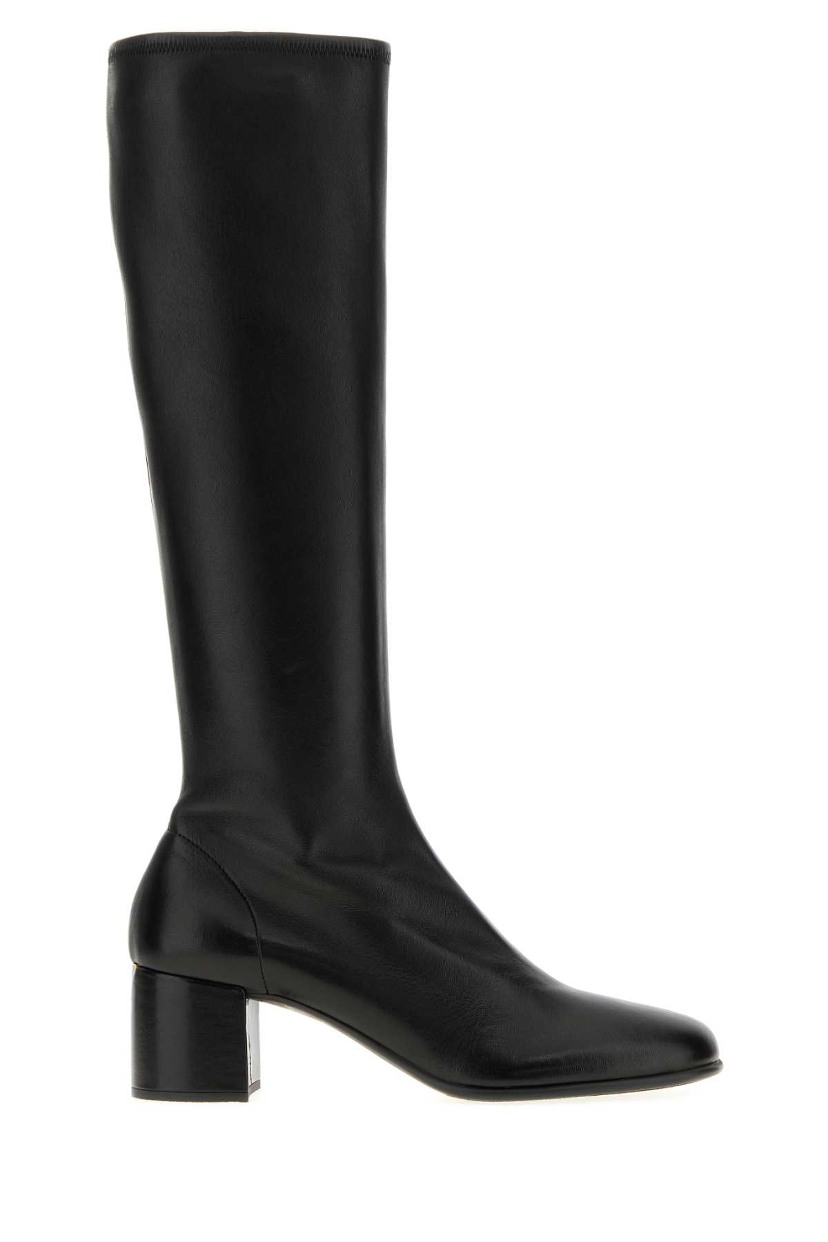 Prada Leather Knee High Boots With Block Heel In Black