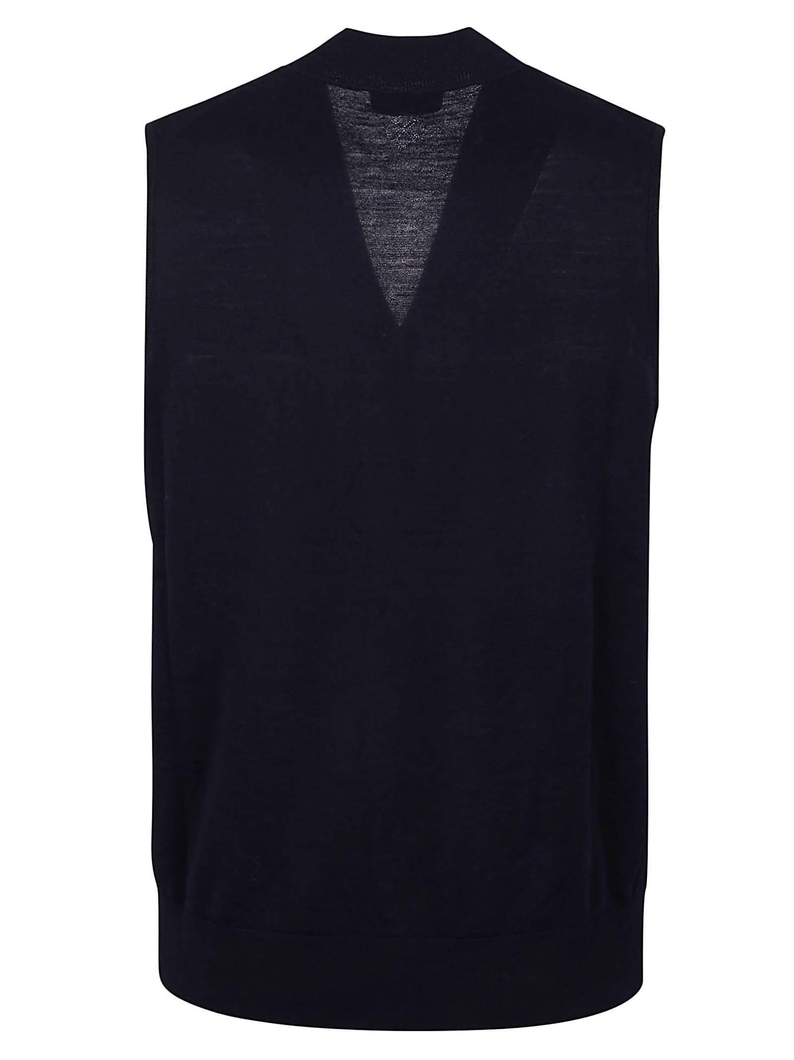 Ballantyne Slim Fit Black Waistcoat With V-neck And Button Closure In Blue