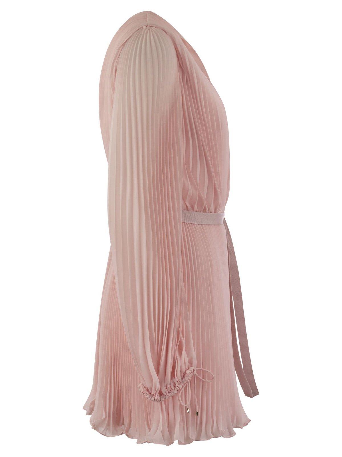 Shop Max Mara V-neck Pleated Mini Dress In Rosa