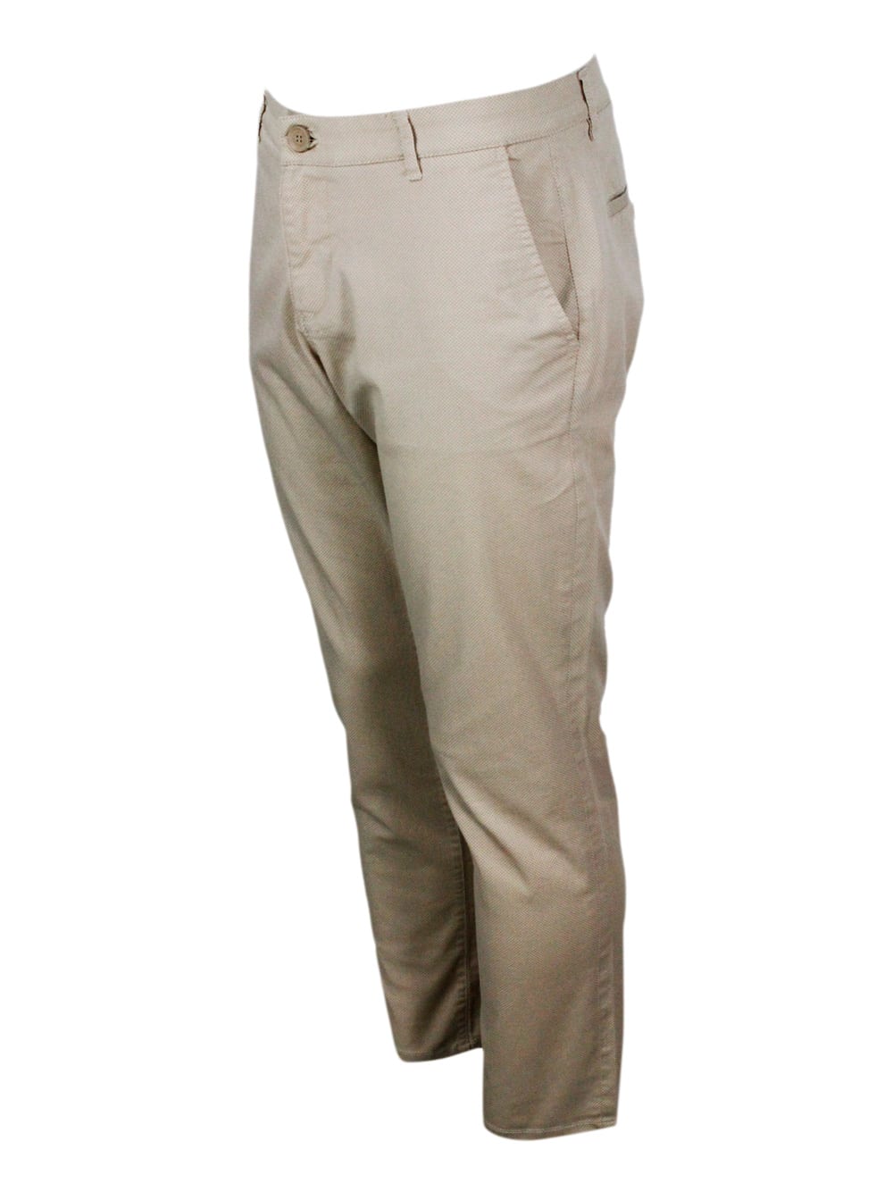 Shop Armani Collezioni Stretch Cotton Trousers With Welt Pockets And Zip And Button Closure In Beige