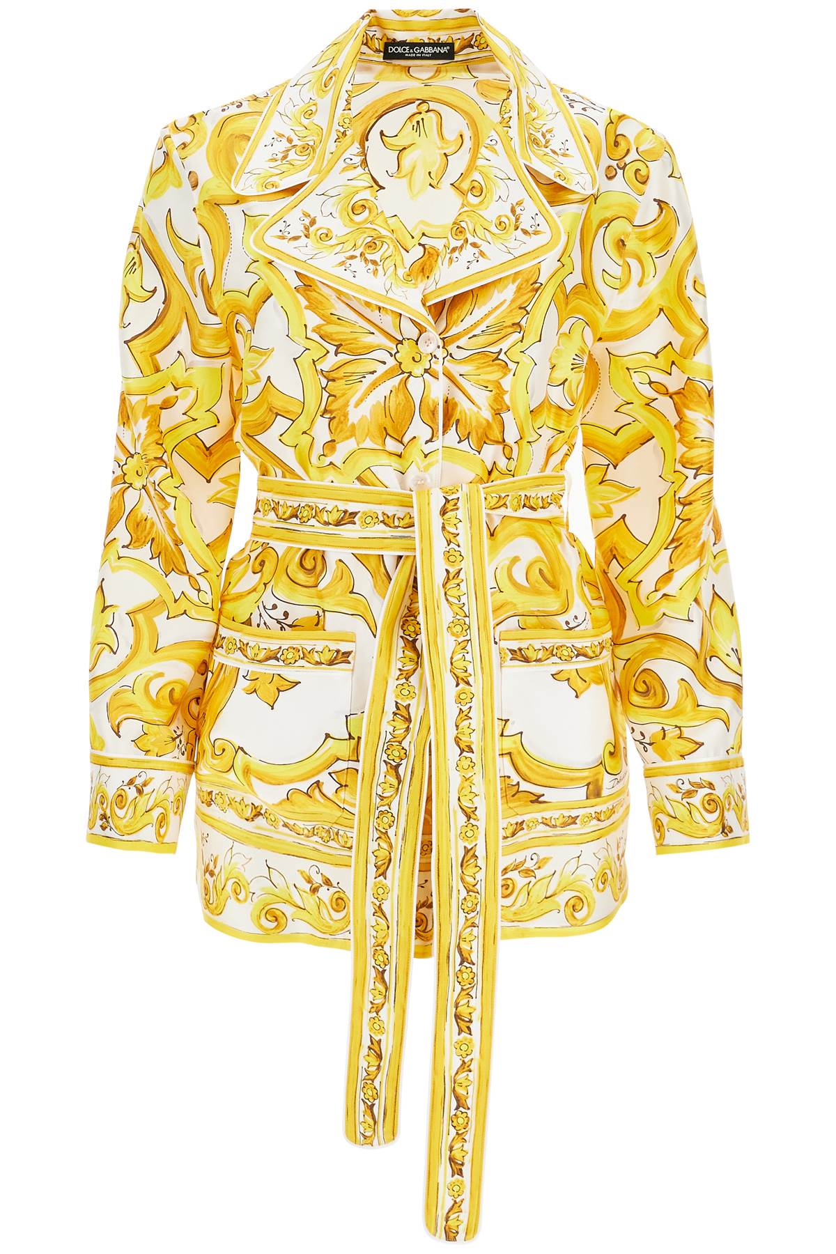 Shop Dolce & Gabbana Silk Blouse With Maiolica Print And In Mix Maiolica Giallo (white)