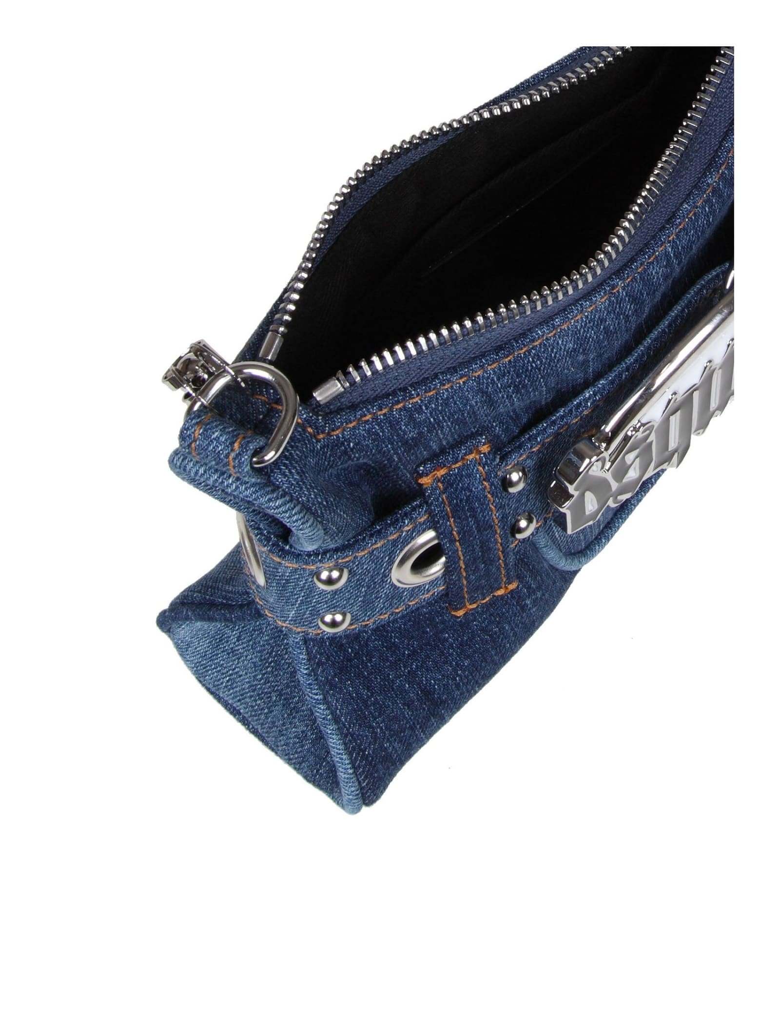 Shop Dsquared2 Denim Shoulder Bag With Logo In Blue