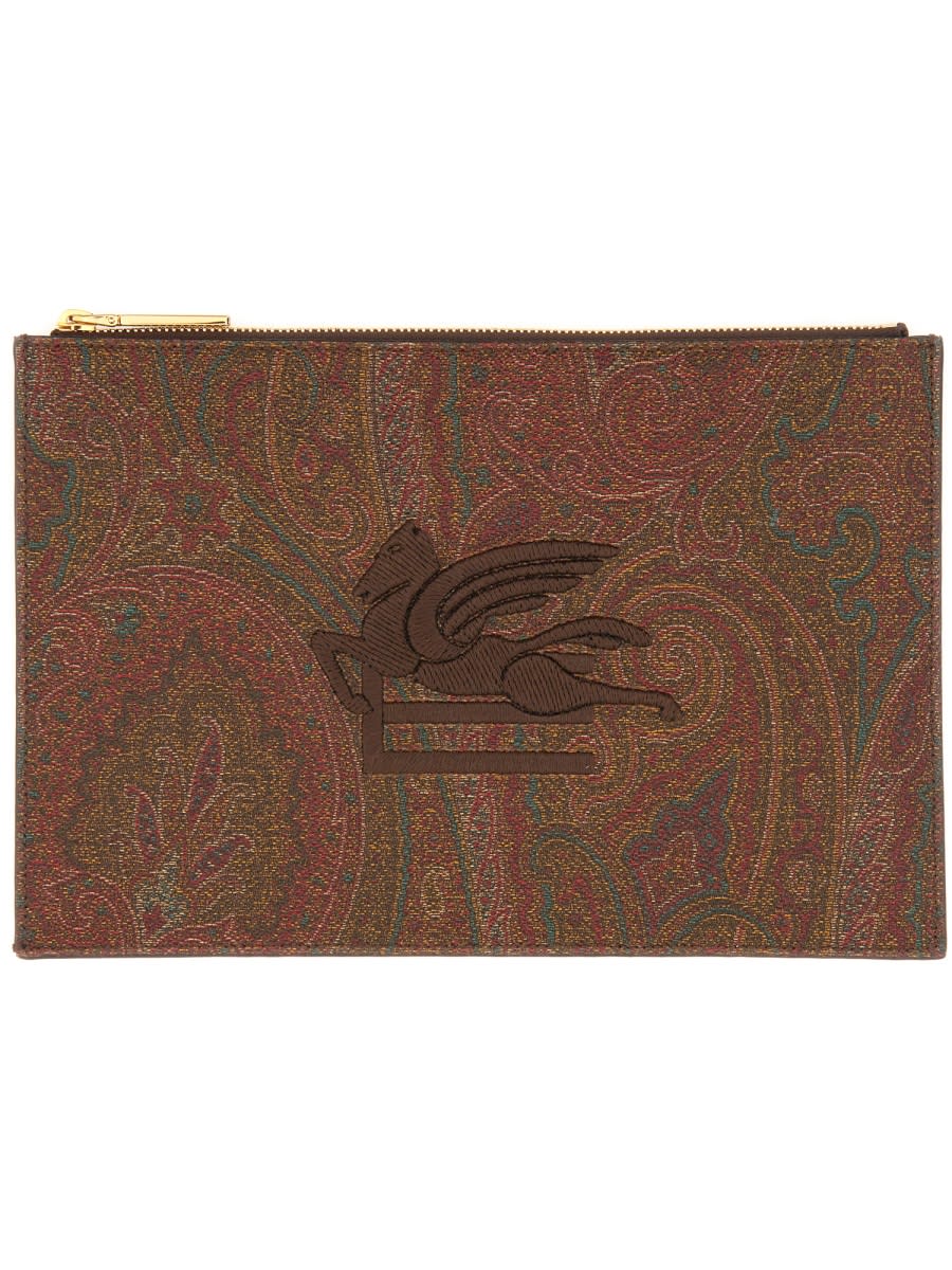 Shop Etro Paisley Jacquard Medium Pouch In Brown