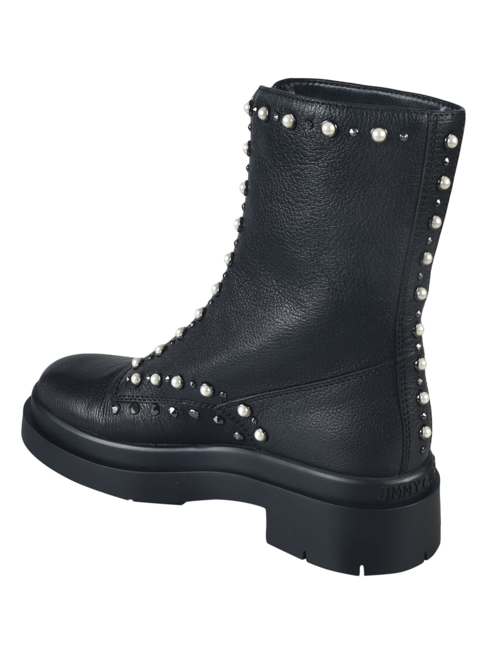 Shop Jimmy Choo Nola Flat Boots In Black/pearl/gunmetal