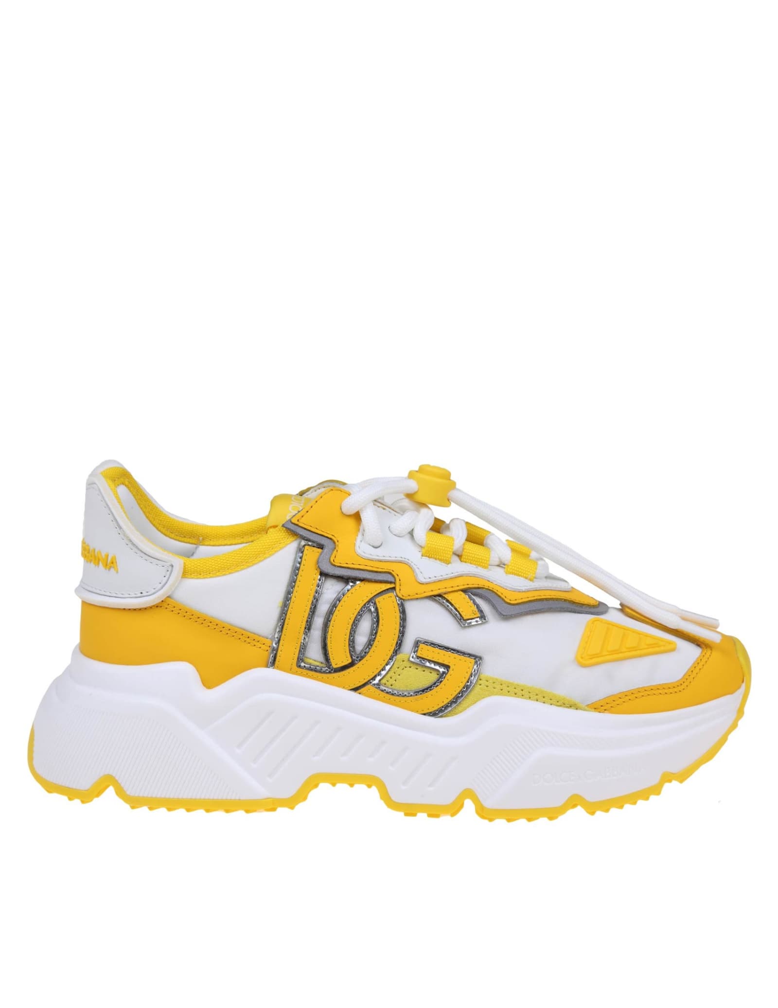 Shop Dolce & Gabbana Daymaster Sneakers In Fabric And Suede In Lemon