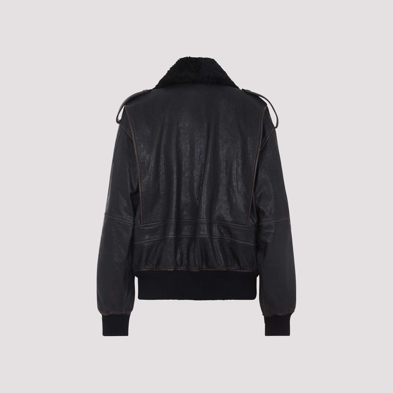 Saint Laurent Leather Bomber Jacket In Black