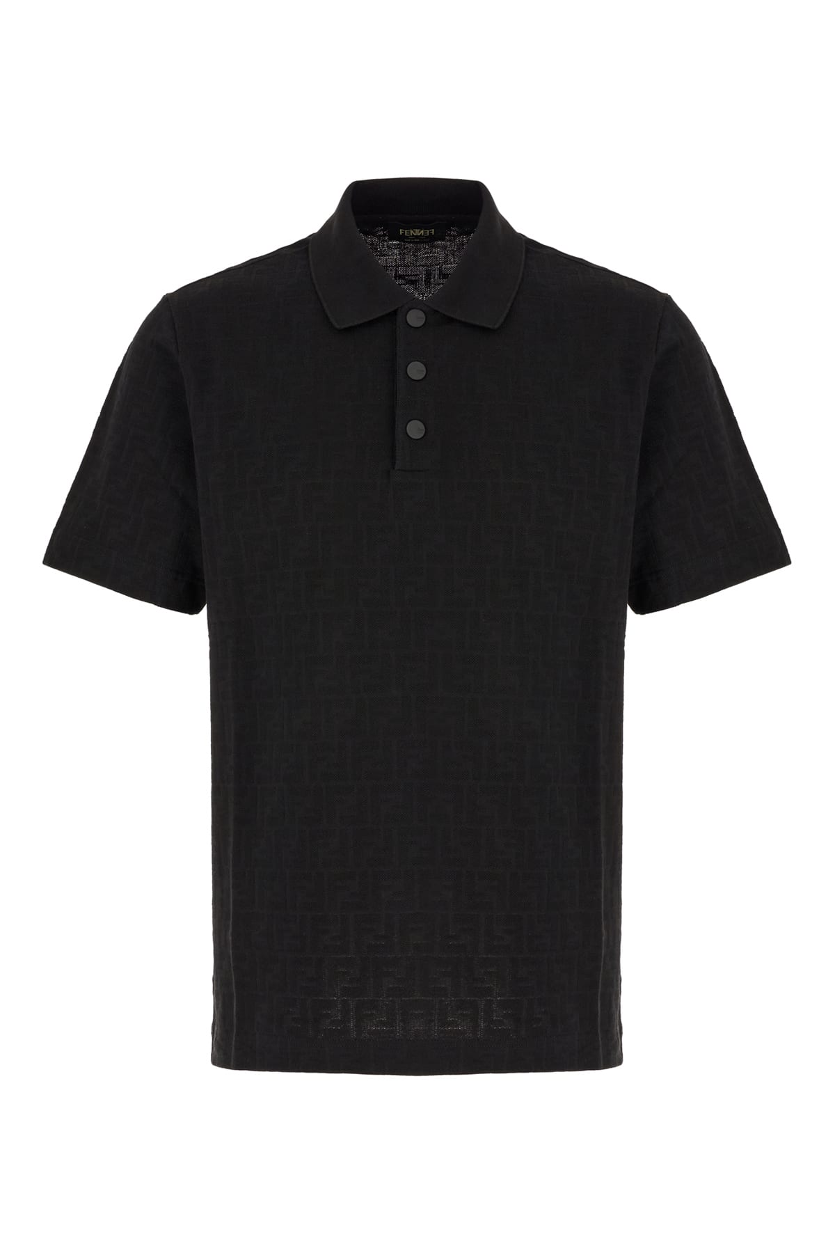 Fendi Ff Piquet Jacquard Polo Shirt In Black