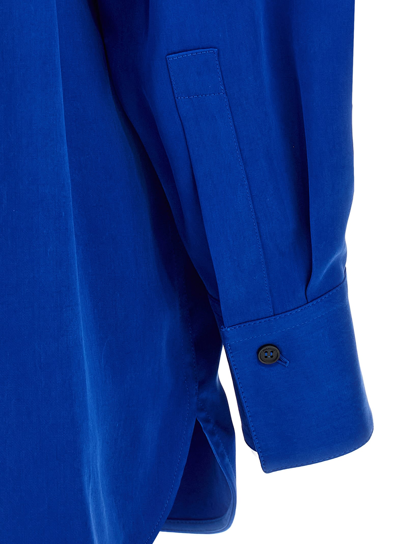 Ferragamo Draped Asymmetric Shirt With Korean Collar In Blue