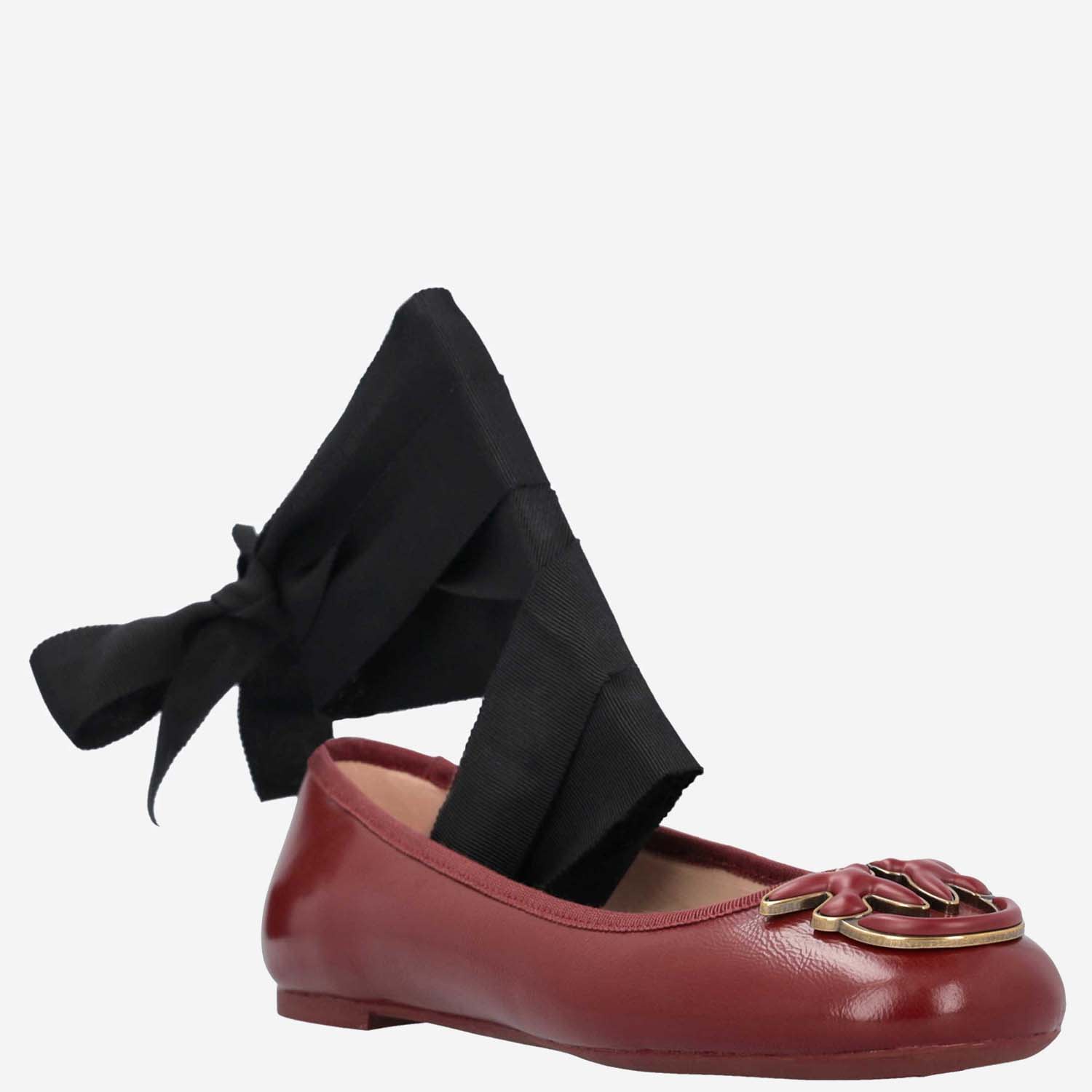 Shop Pinko Leather Ballet Flats With Logo In Red