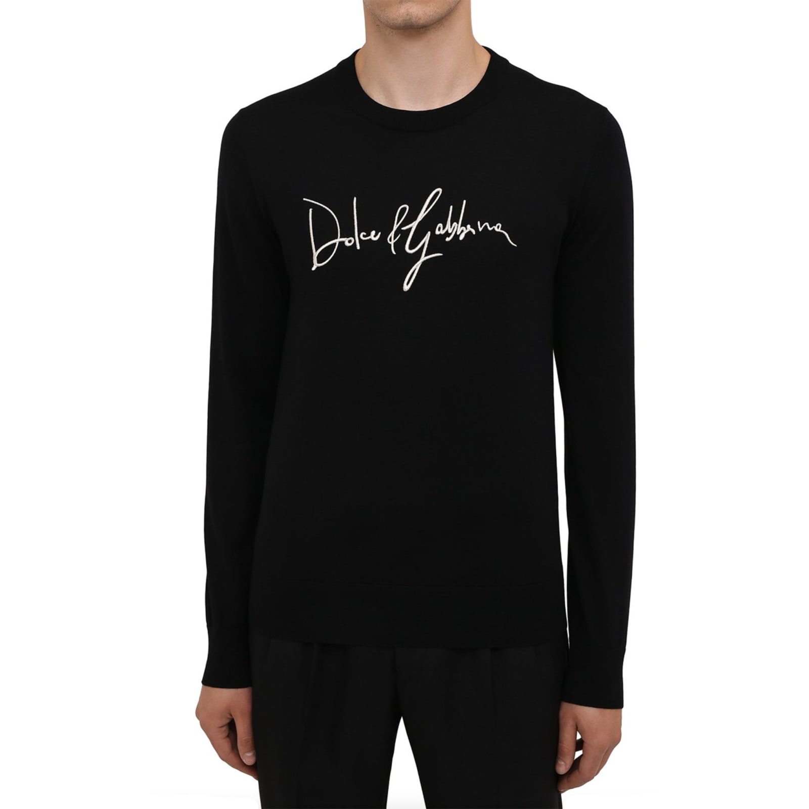 Shop Dolce & Gabbana Logo Embroidered Wool Sweater In Black
